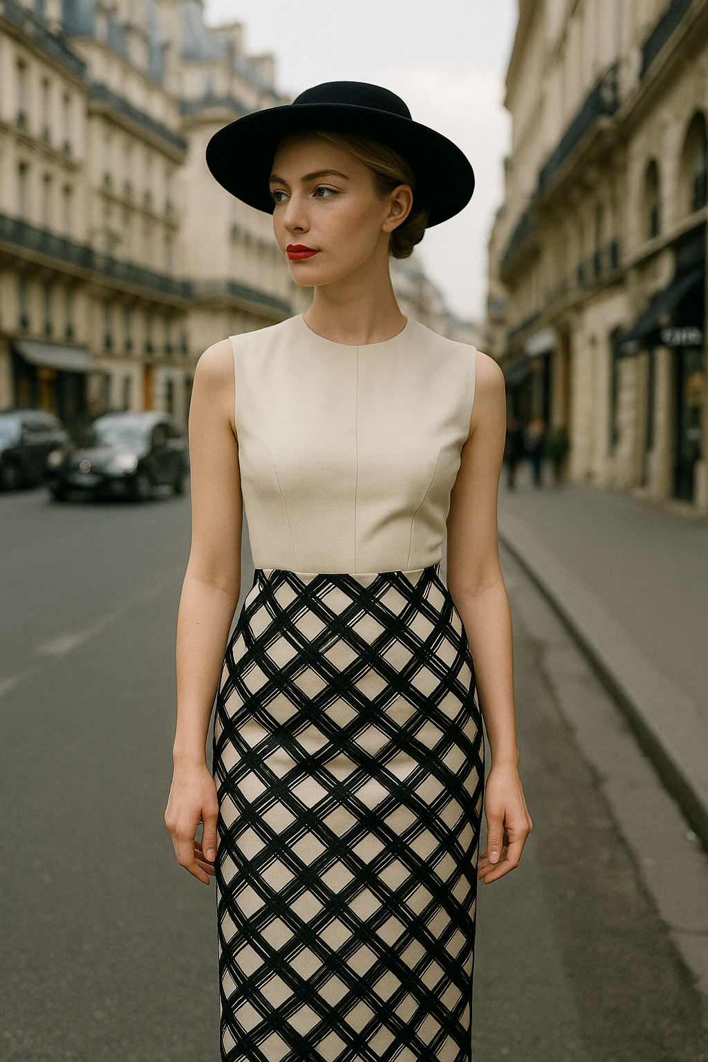 Graphic Grid Pencil Skirt