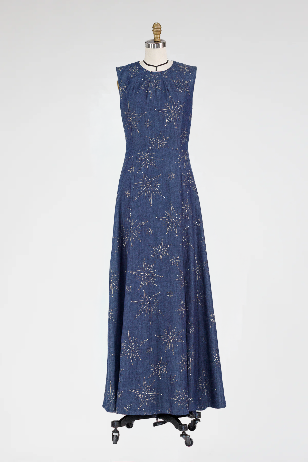 Crystal-Studded Indigo Maxi Dress