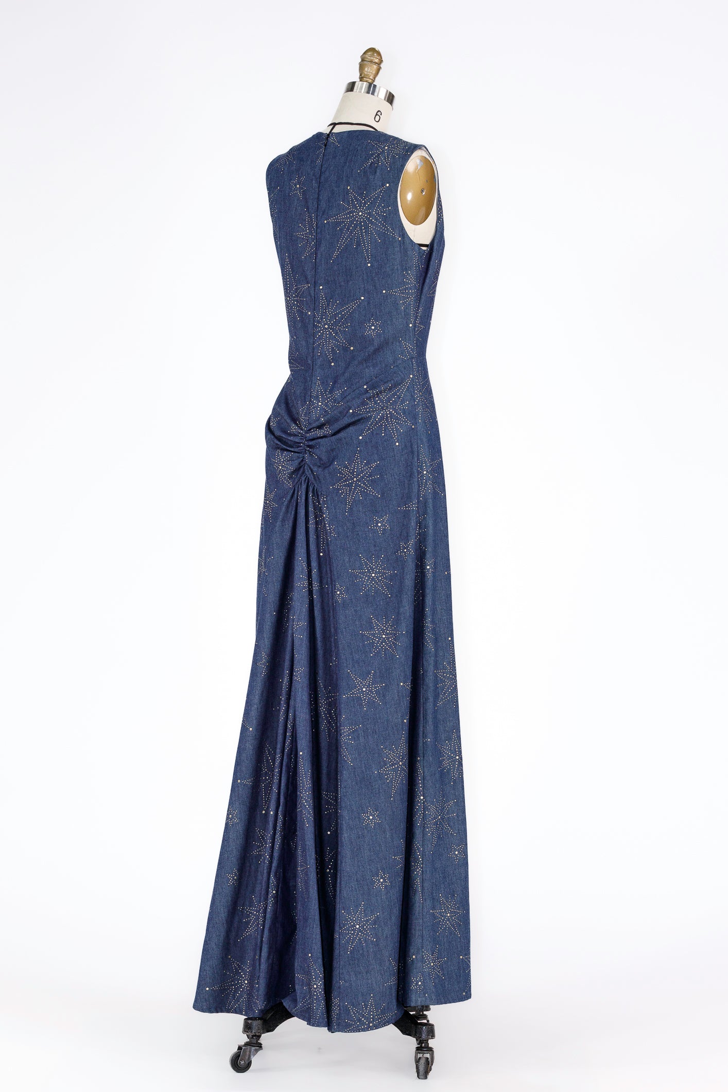 Crystal-Studded Indigo Maxi Dress