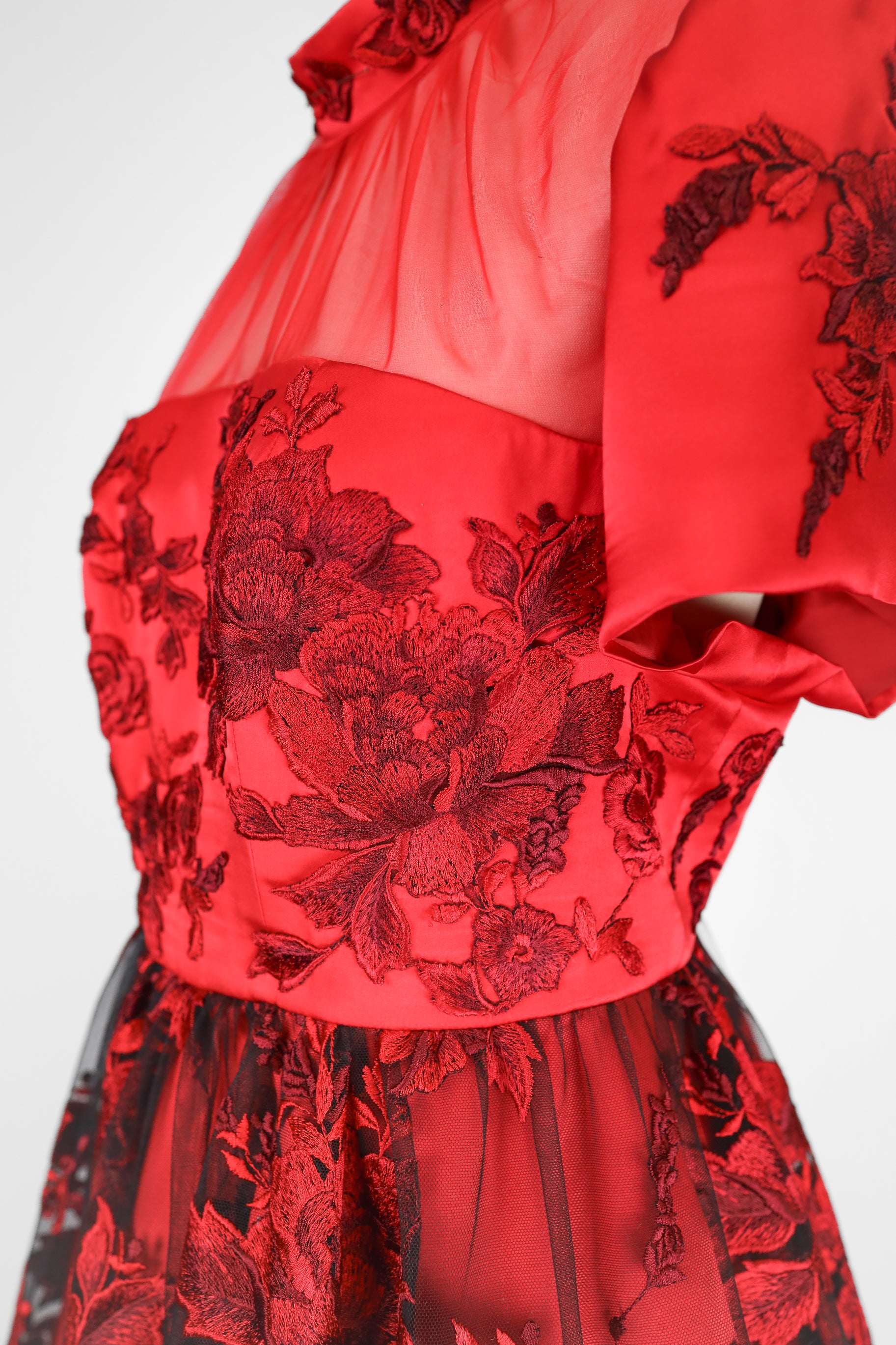 Crimson Hand Embroidered Silk Satin Cocktail Dress