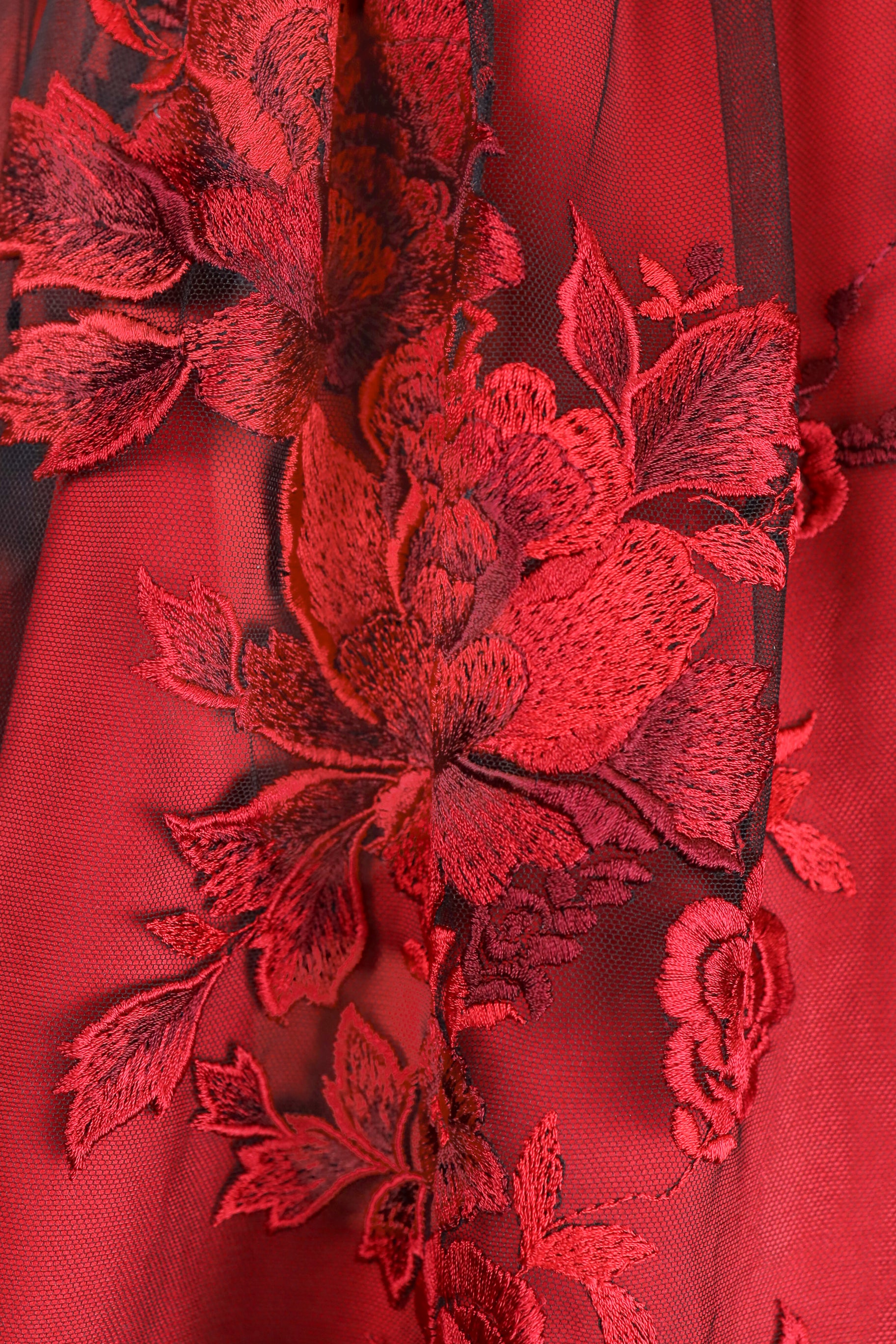 Crimson Hand Embroidered Silk Satin Cocktail Dress