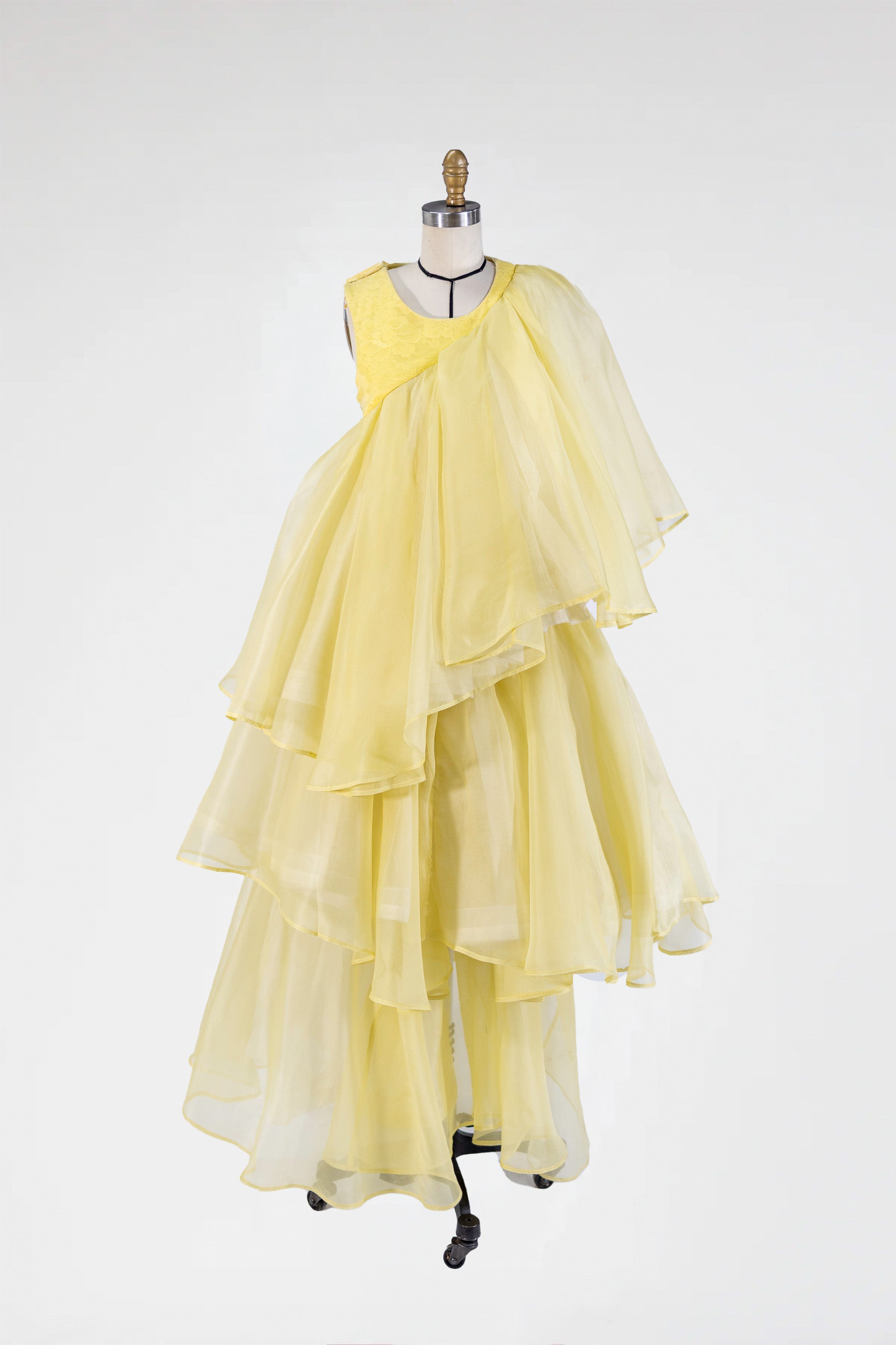 Solar Cascade Gown – in Marigold Silk Organza
