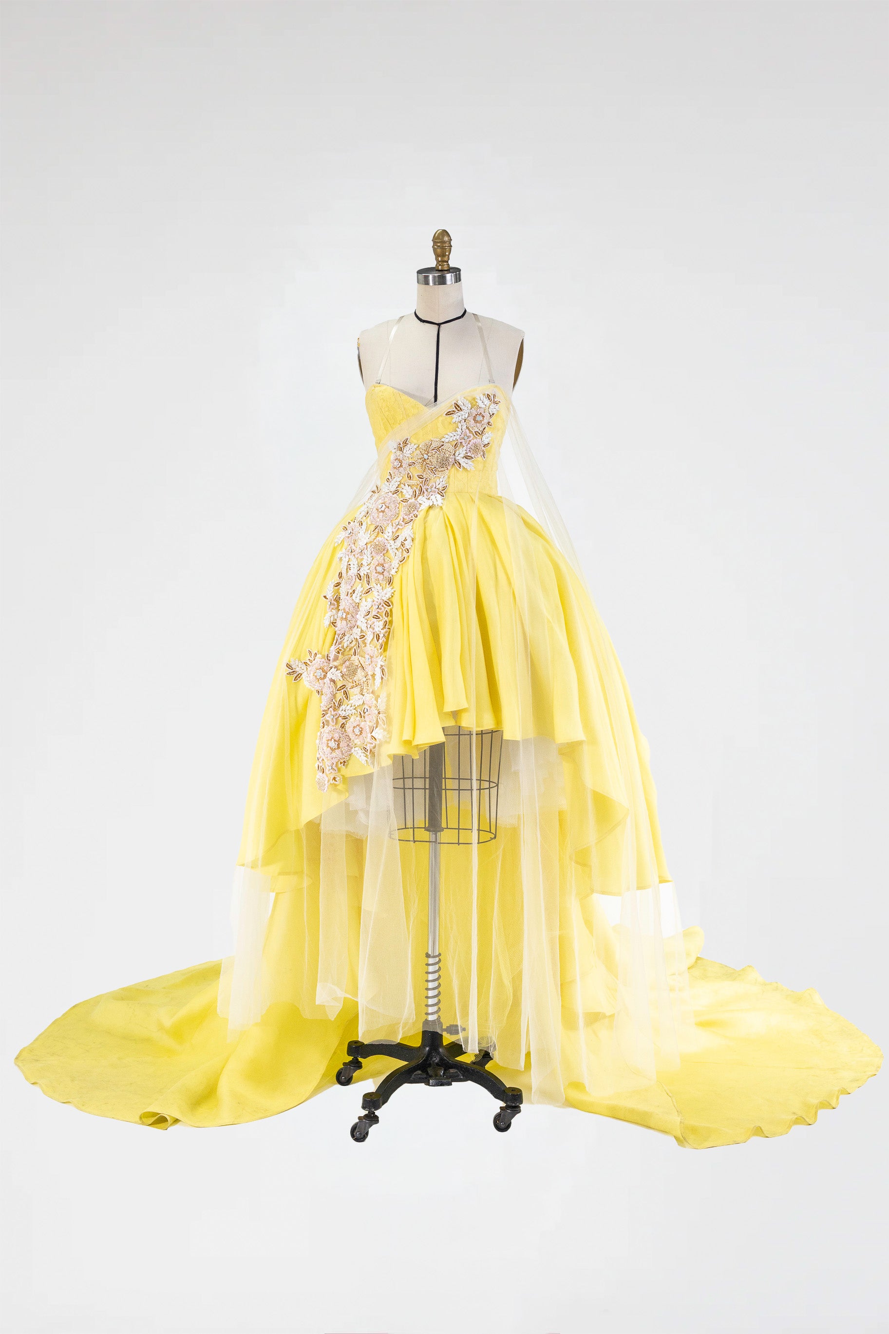 Embroidered High-Low Silk Gown