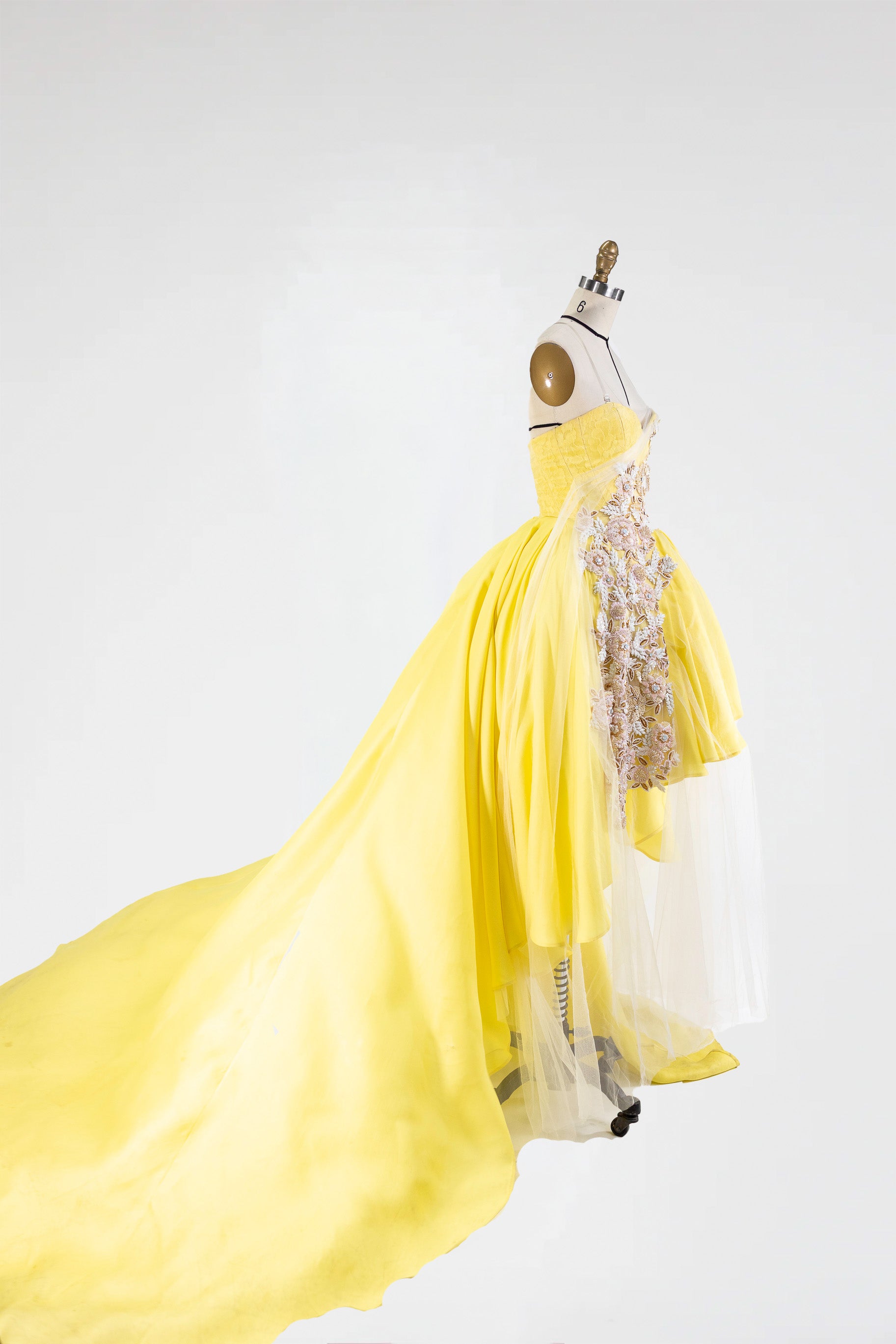 Embroidered High-Low Silk Gown