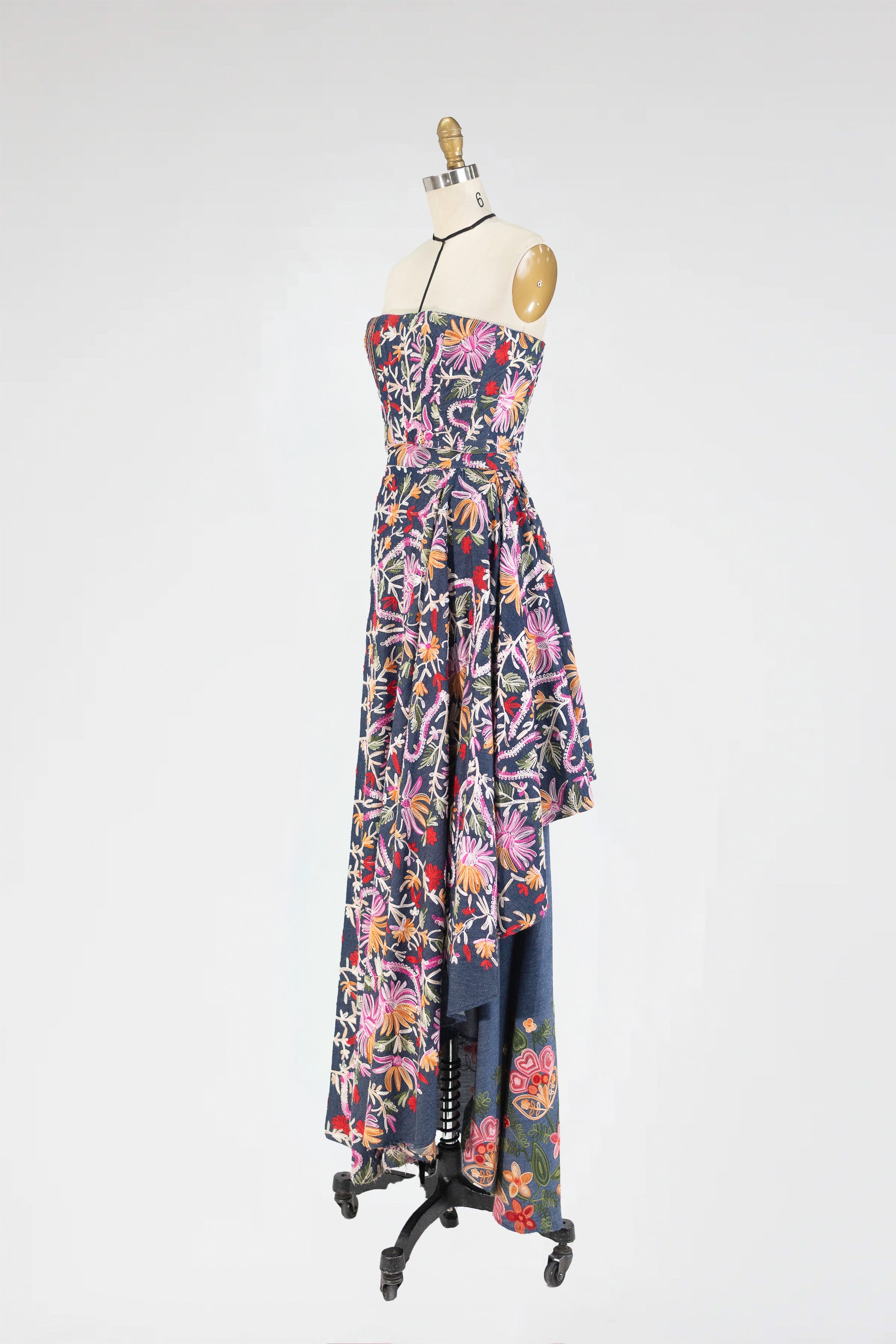 Flor del Sol Ensemble – Strapless Embroidered Corset Top and Maxi Skirt Set