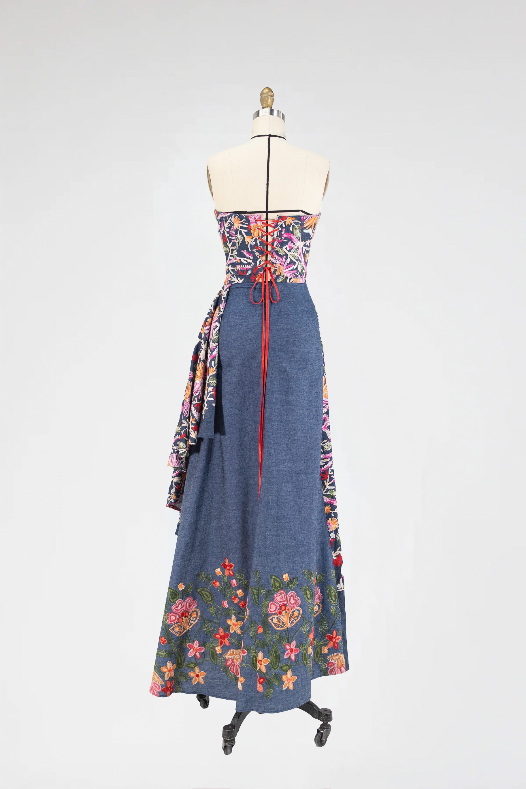 Flor del Sol Ensemble – Strapless Embroidered Corset Top and Maxi Skirt Set