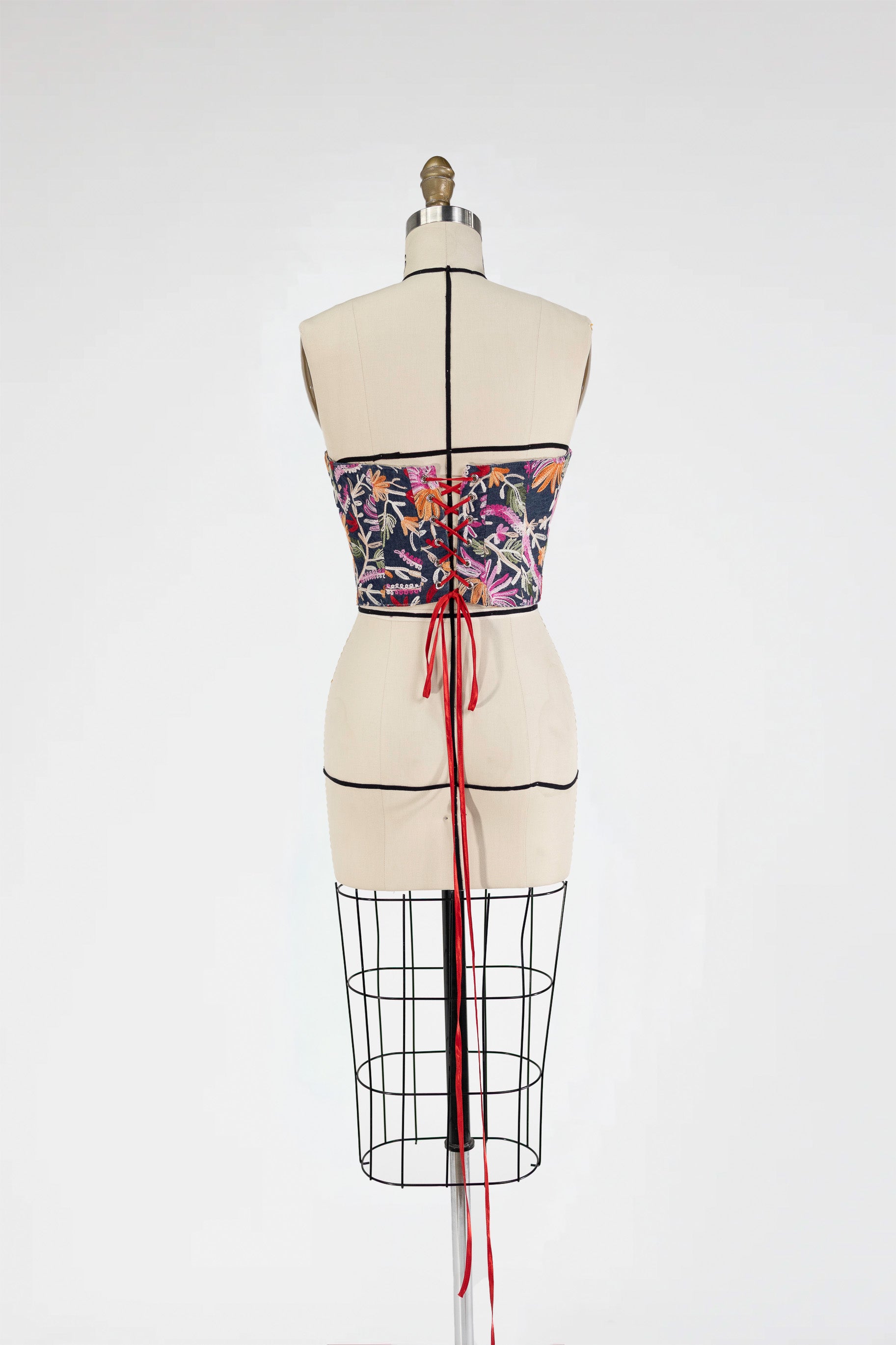Strapless Embroidered Denim Bustier