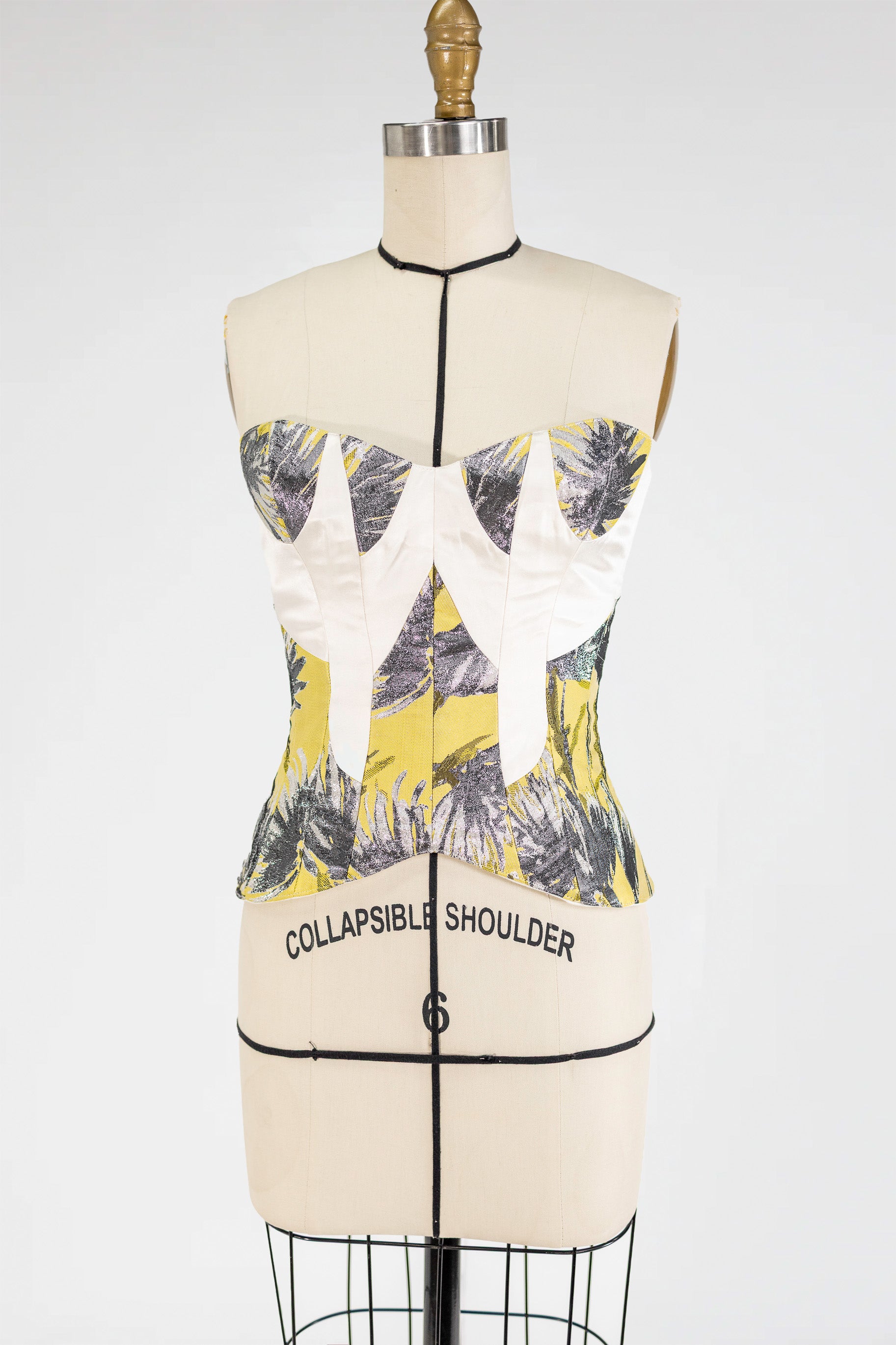 Petal Corset – Structured Silk Jacquard Top with Lace-Up Back