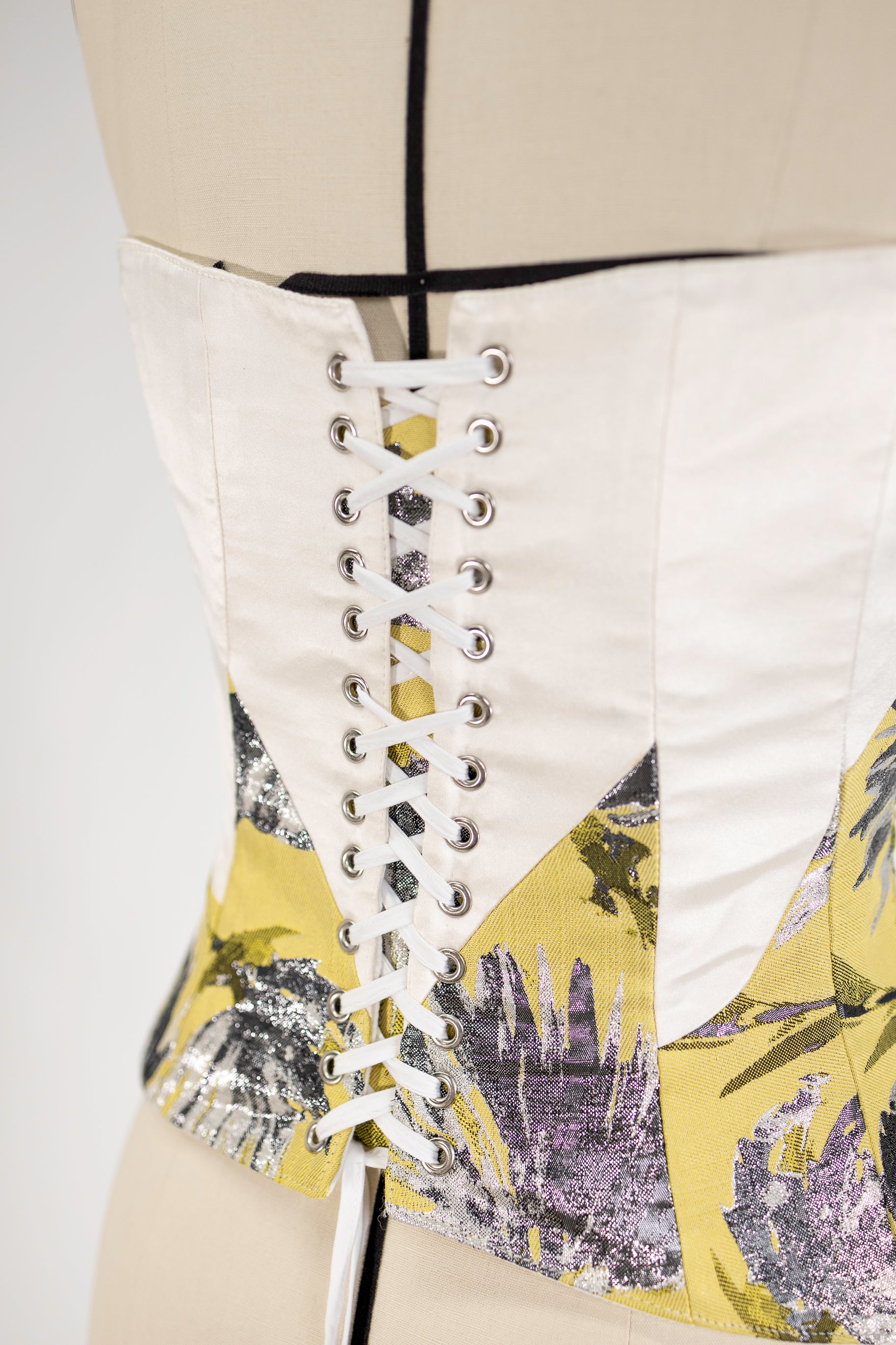 Petal Corset – Structured Silk Jacquard Top with Lace-Up Back