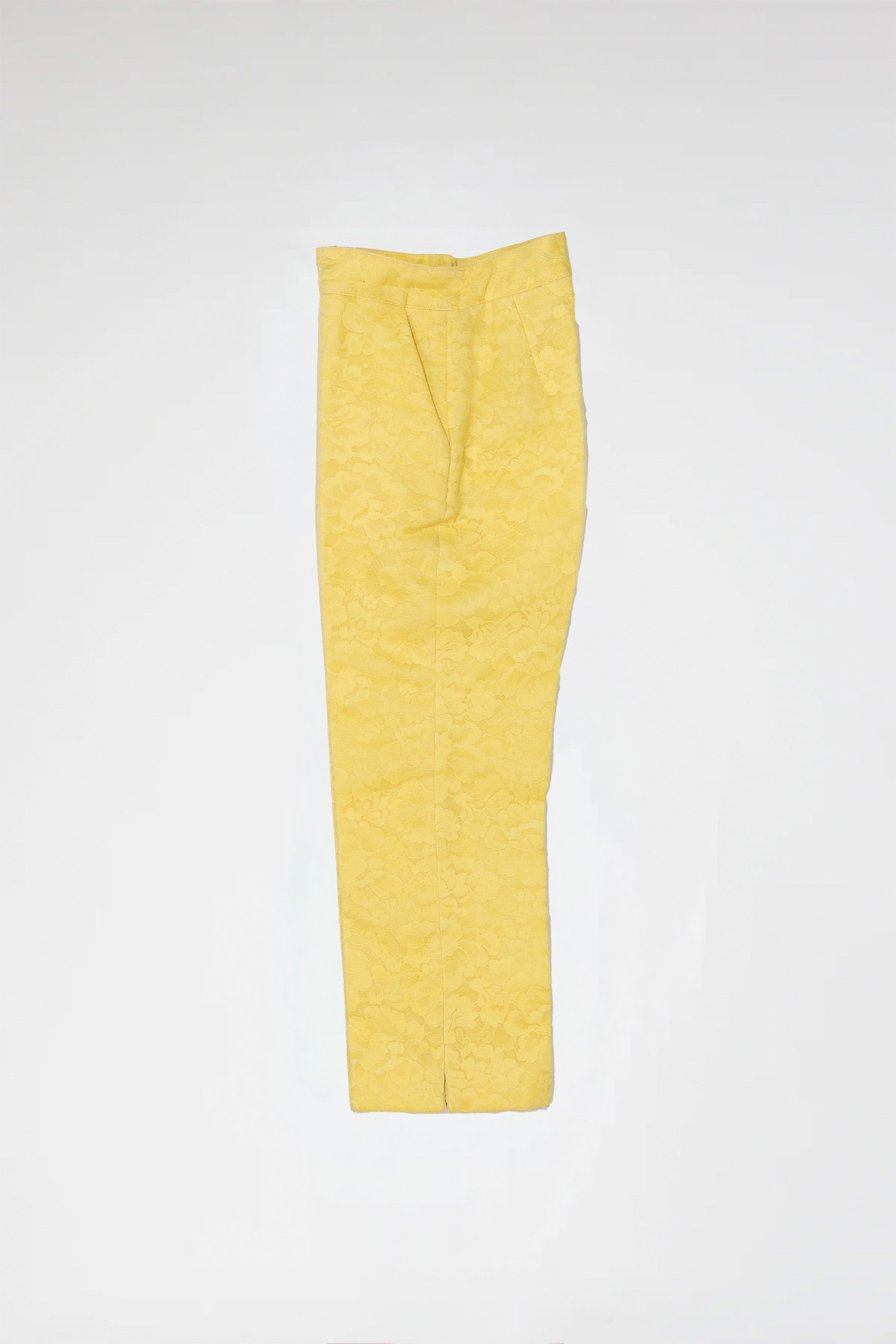 Lace Trousers – Tailored Floral Jacquard Pants in Marigold Yellow
