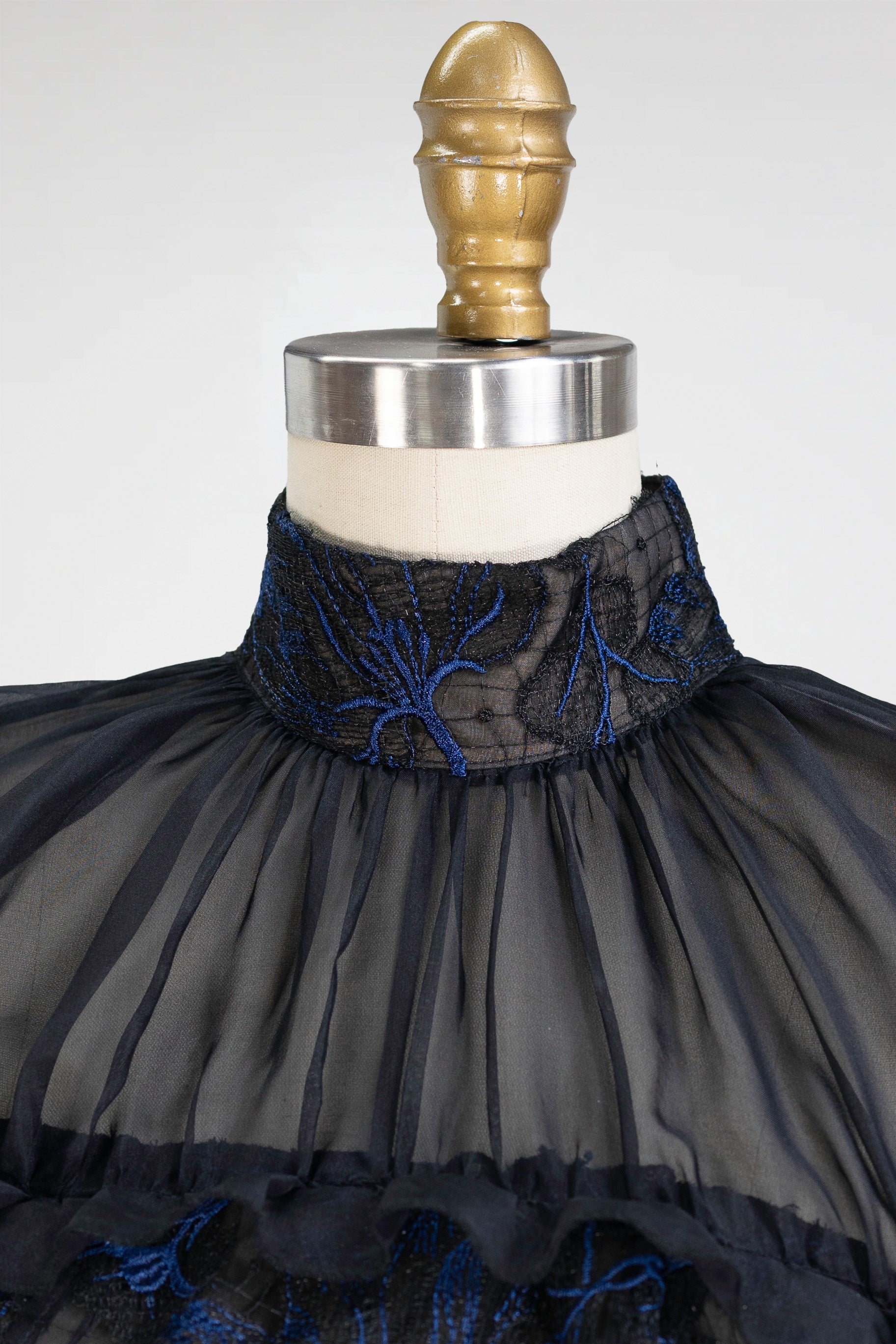 Bloom Dress – Embroidered Midnight Lace with Sheer Organza