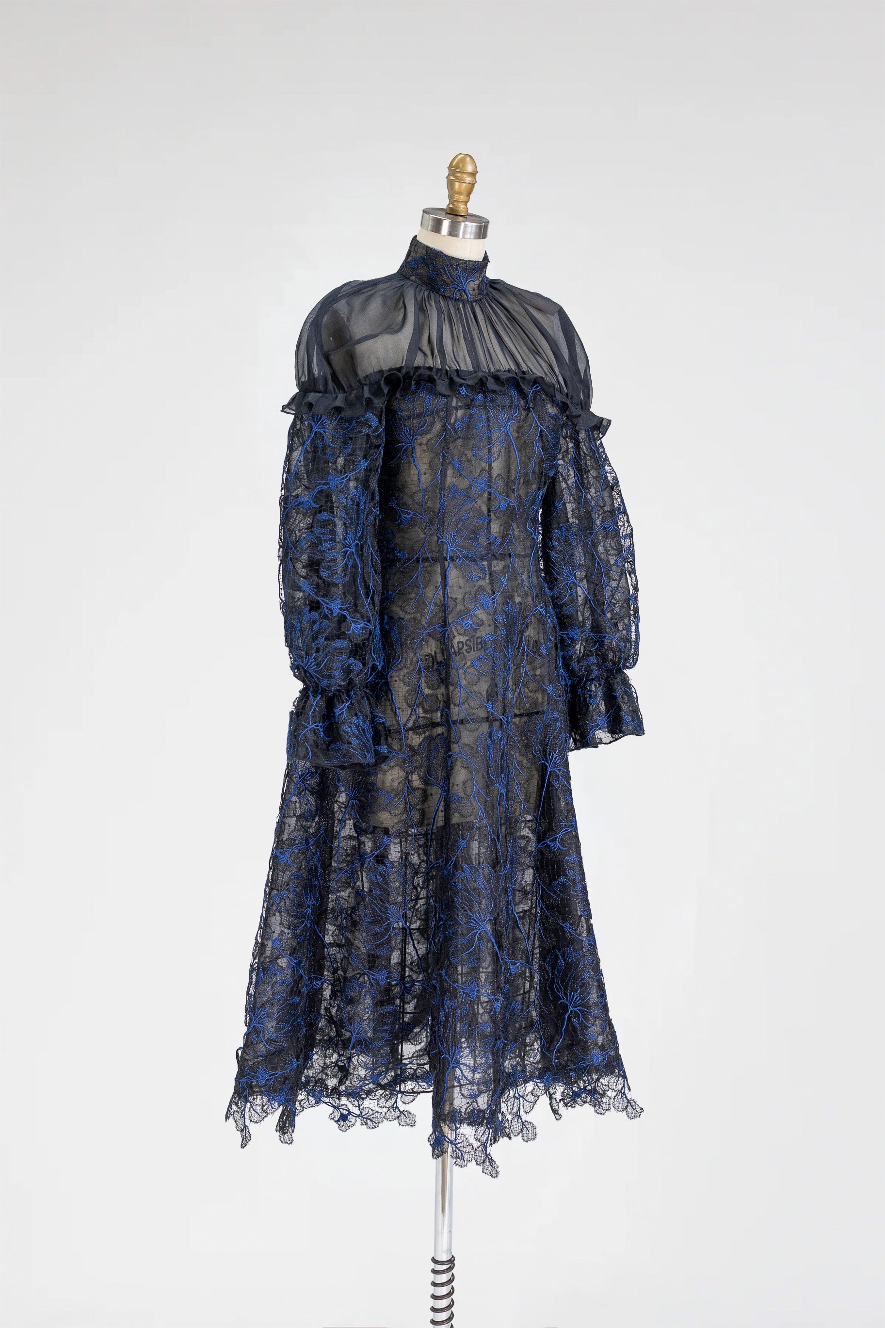 Bloom Dress – Embroidered Midnight Lace with Sheer Organza