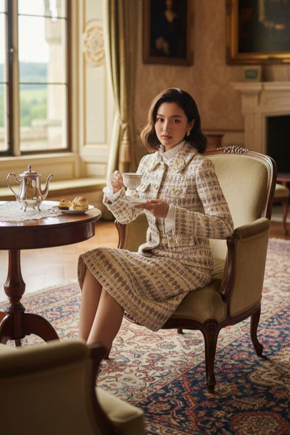 Arielle Handcrafted Tweed Ensemble With Floral Hand Embroidery Success