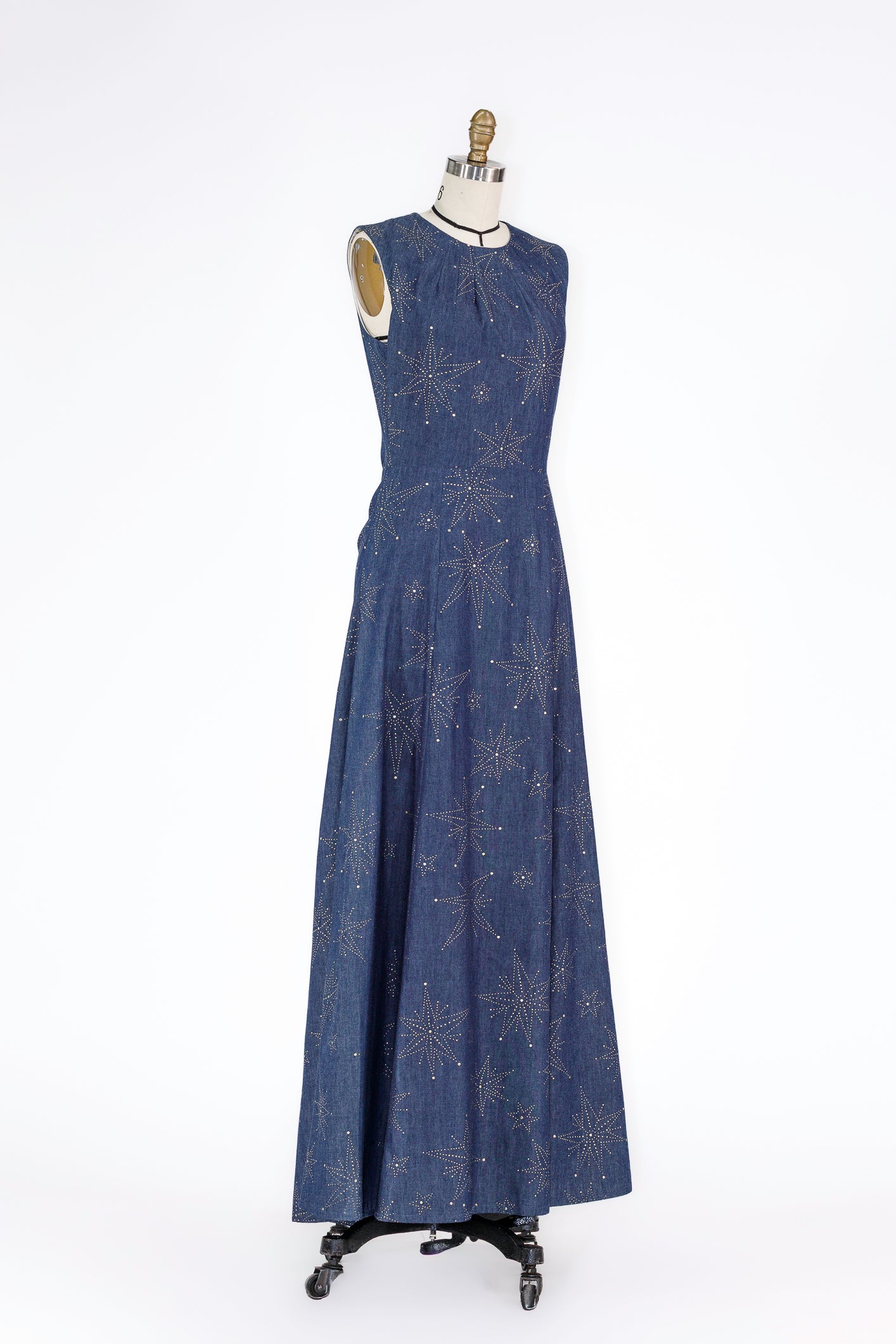 Crystal-Studded Indigo Maxi Dress