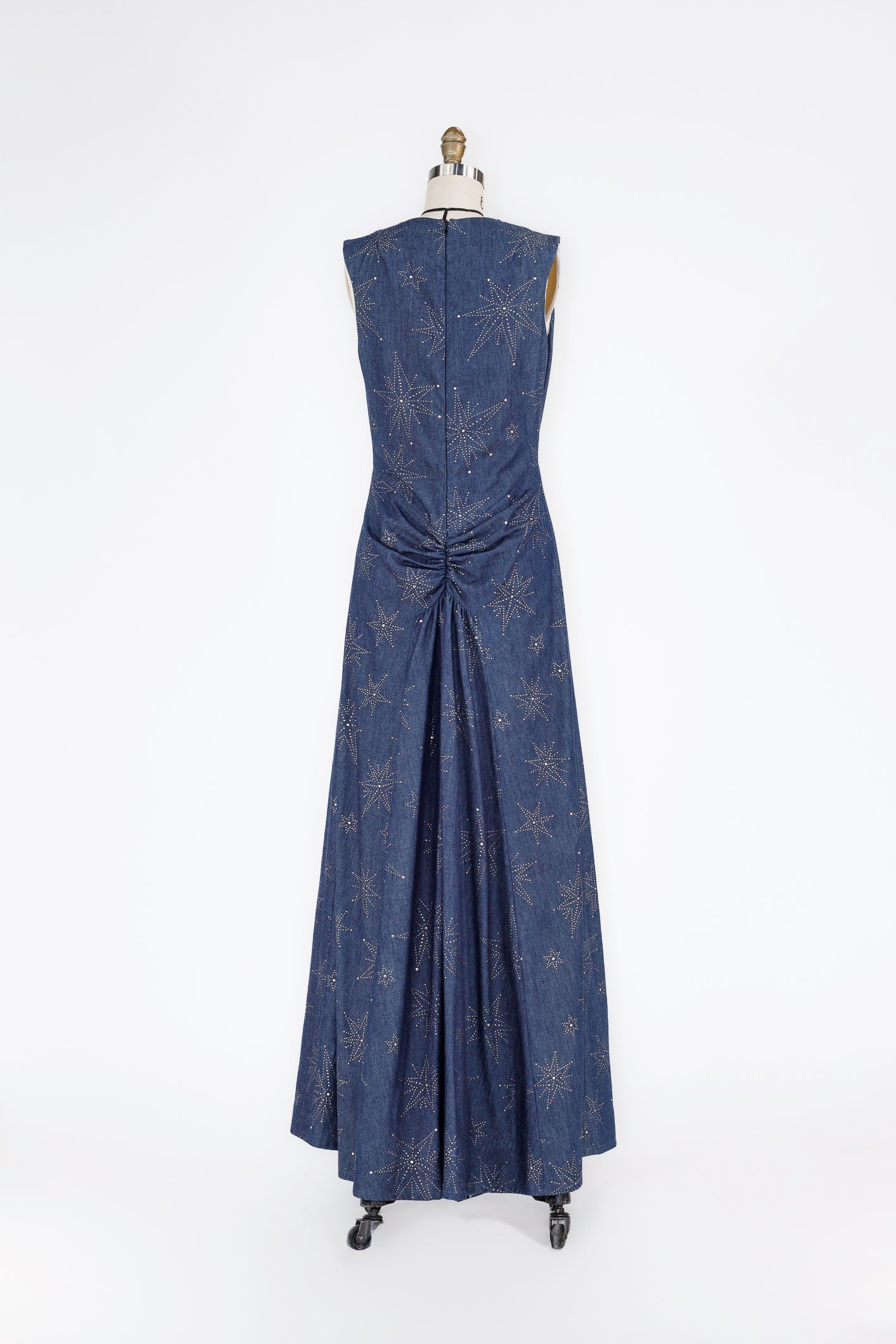 Crystal-Studded Indigo Maxi Dress