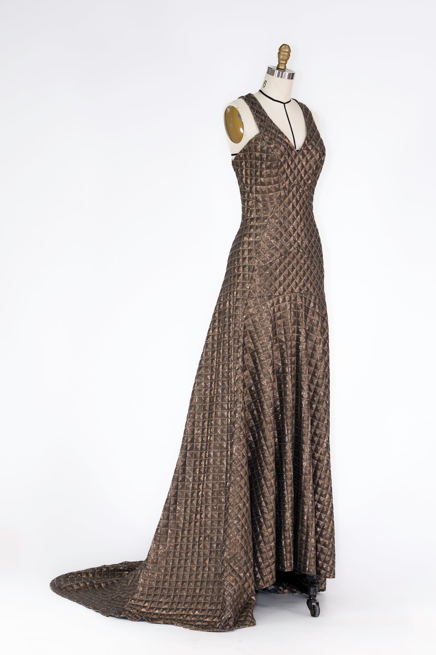 Quilted Bronze Evening Gown