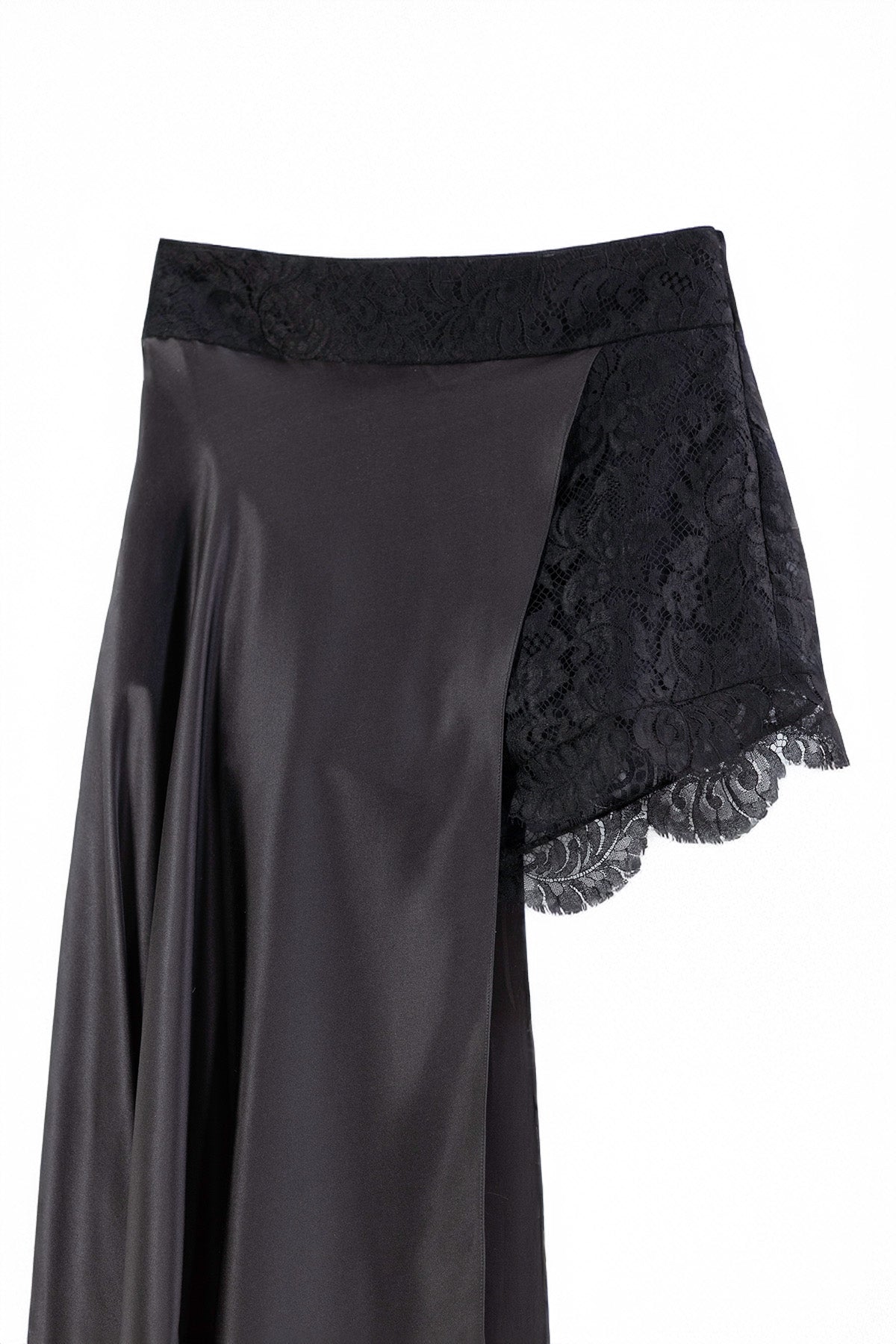 Midnight Bloom Draped Trap Skirt with Lace Shorts