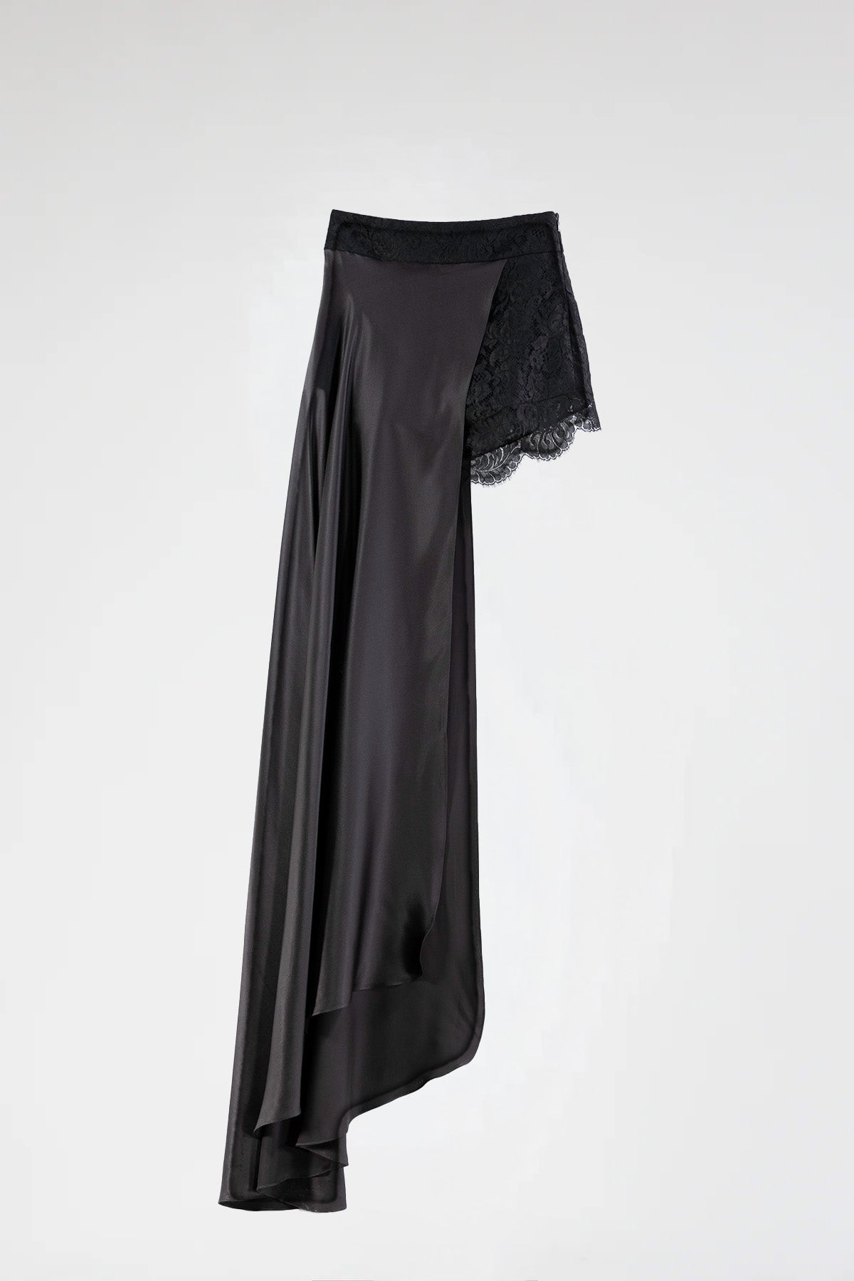 Midnight Bloom Draped Trap Skirt with Lace Shorts