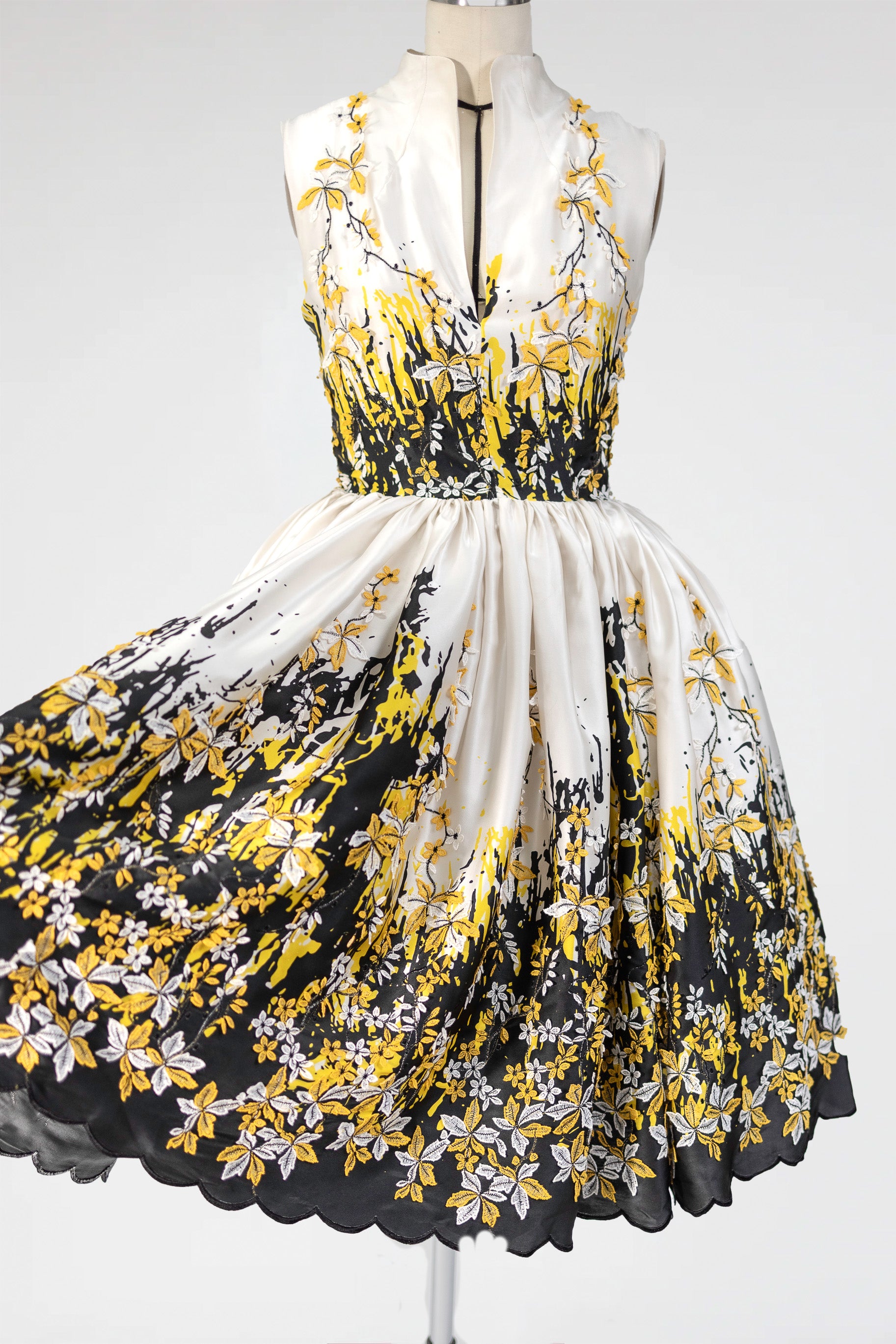 Hand  Painted Floral Embroidered Dress