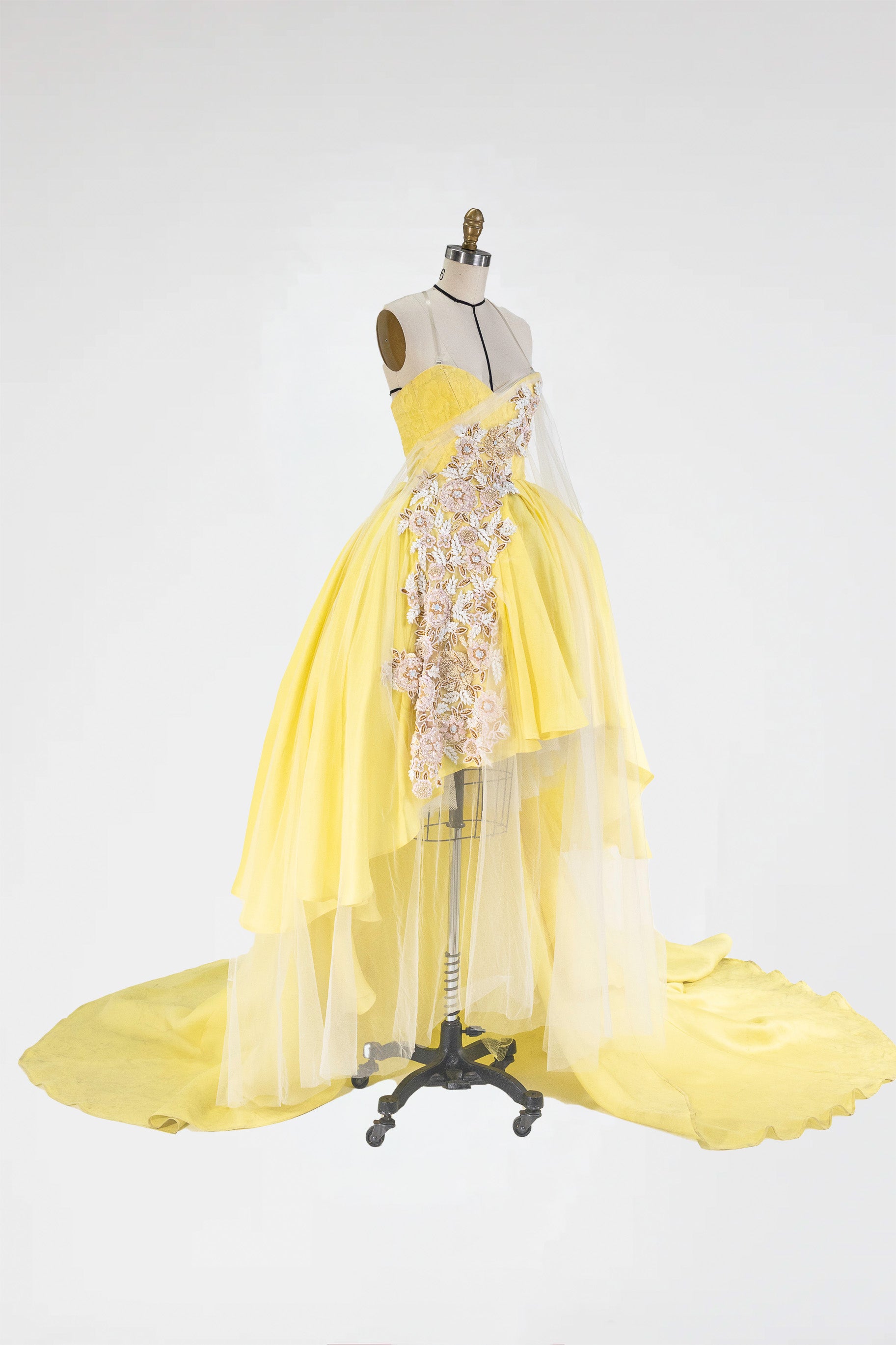 Embroidered High-Low Silk Gown