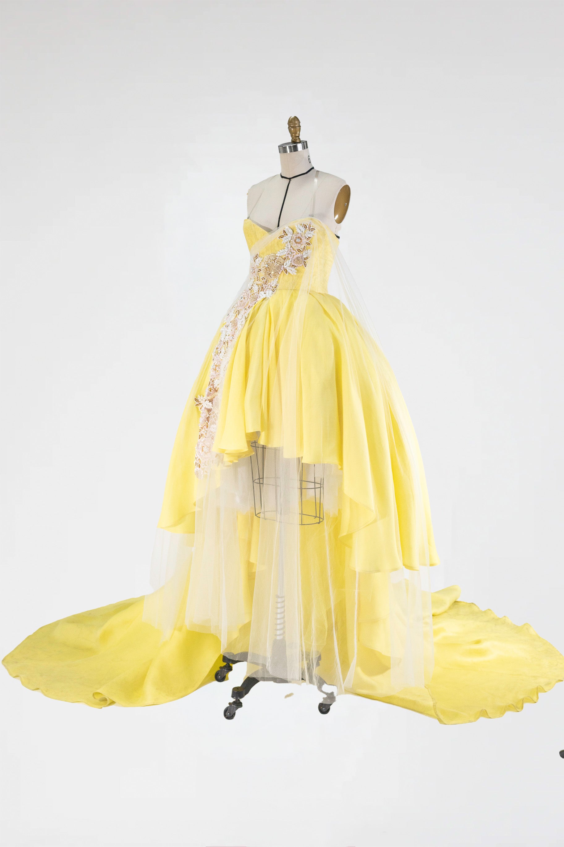 Embroidered High-Low Silk Gown