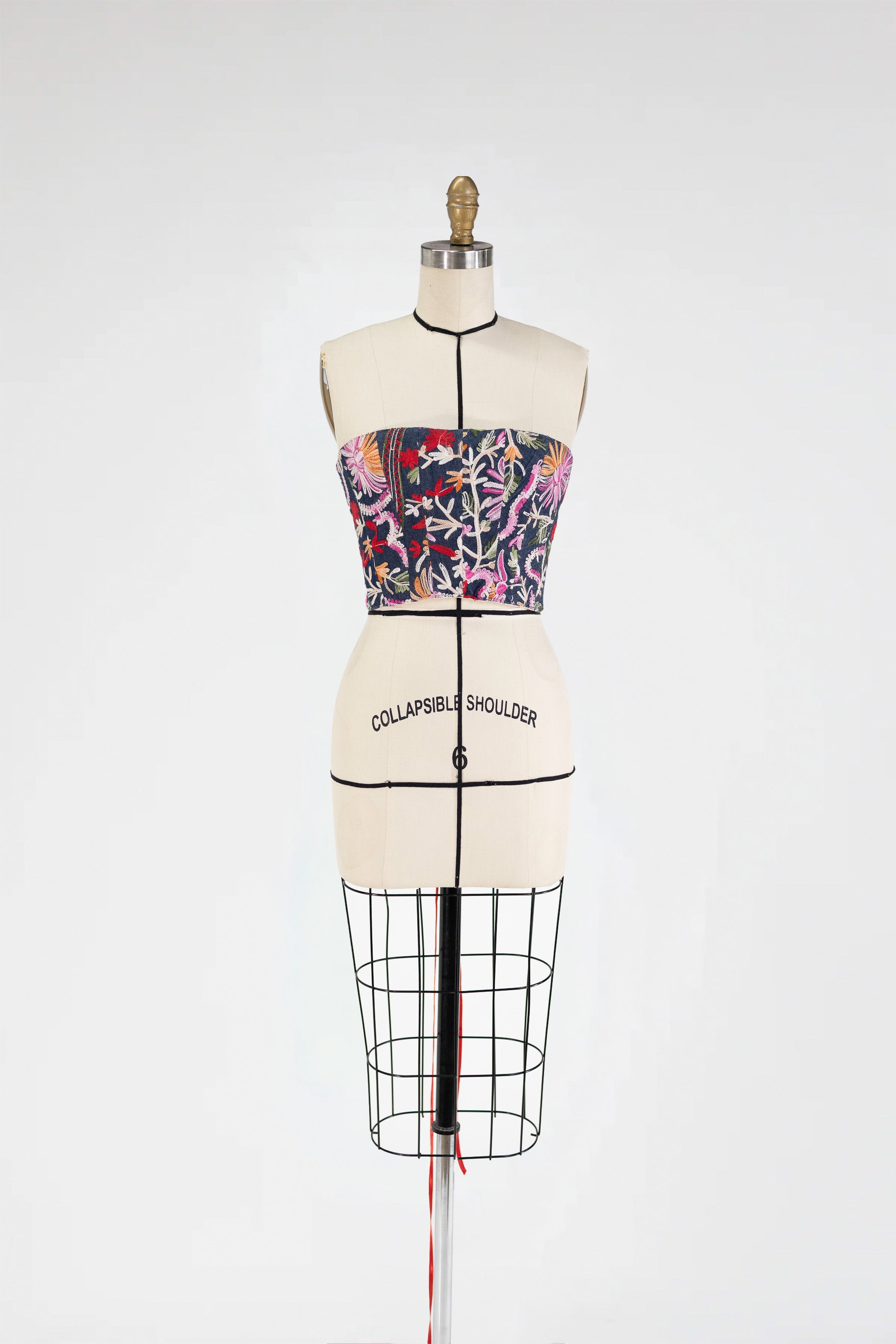 Strapless Embroidered Denim Bustier