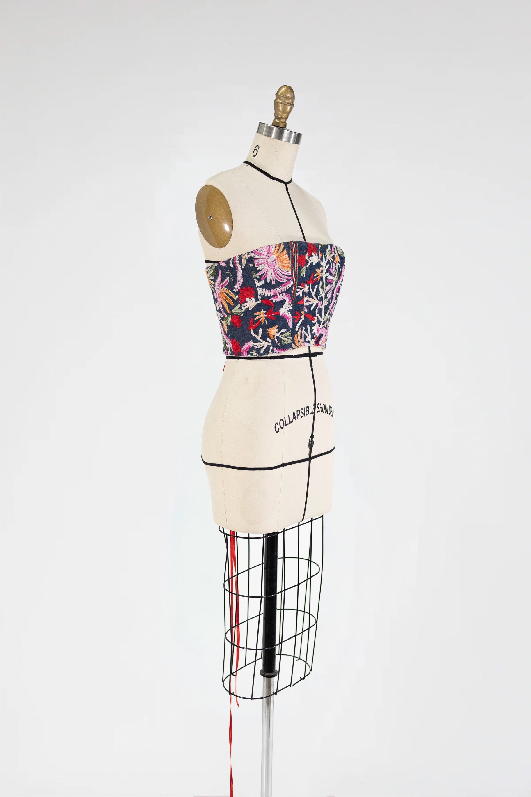 Strapless Embroidered Denim Bustier