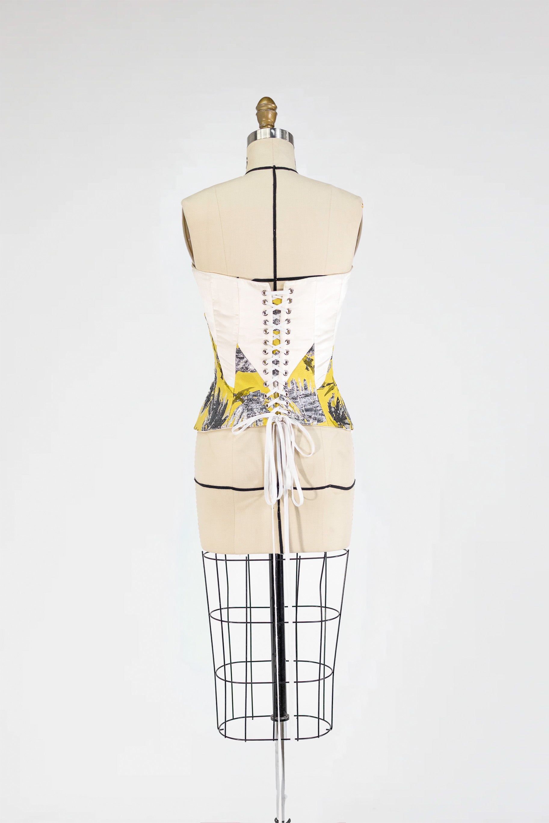 Petal Corset – Structured Silk Jacquard Top with Lace-Up Back