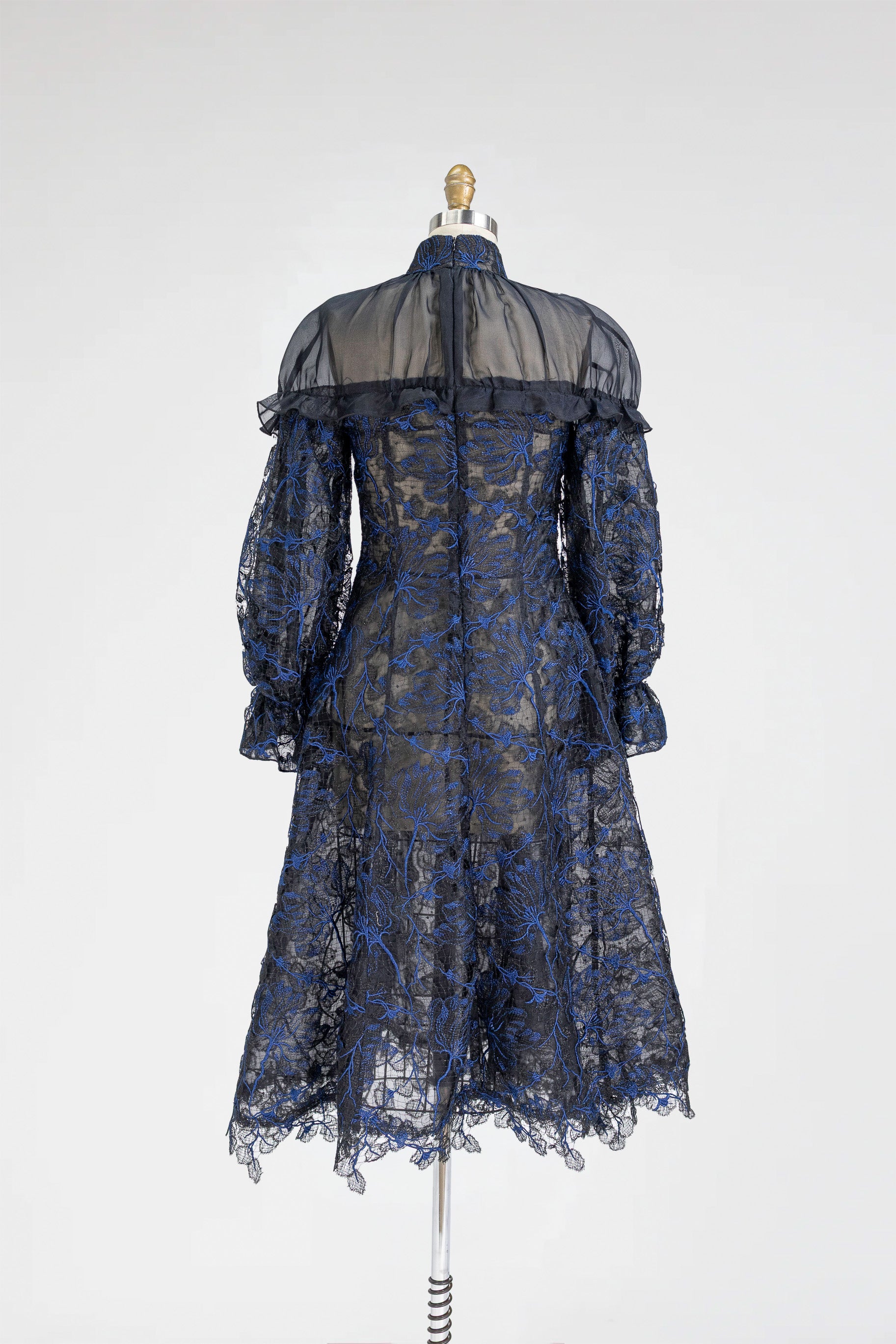 Bloom Dress – Embroidered Midnight Lace with Sheer Organza