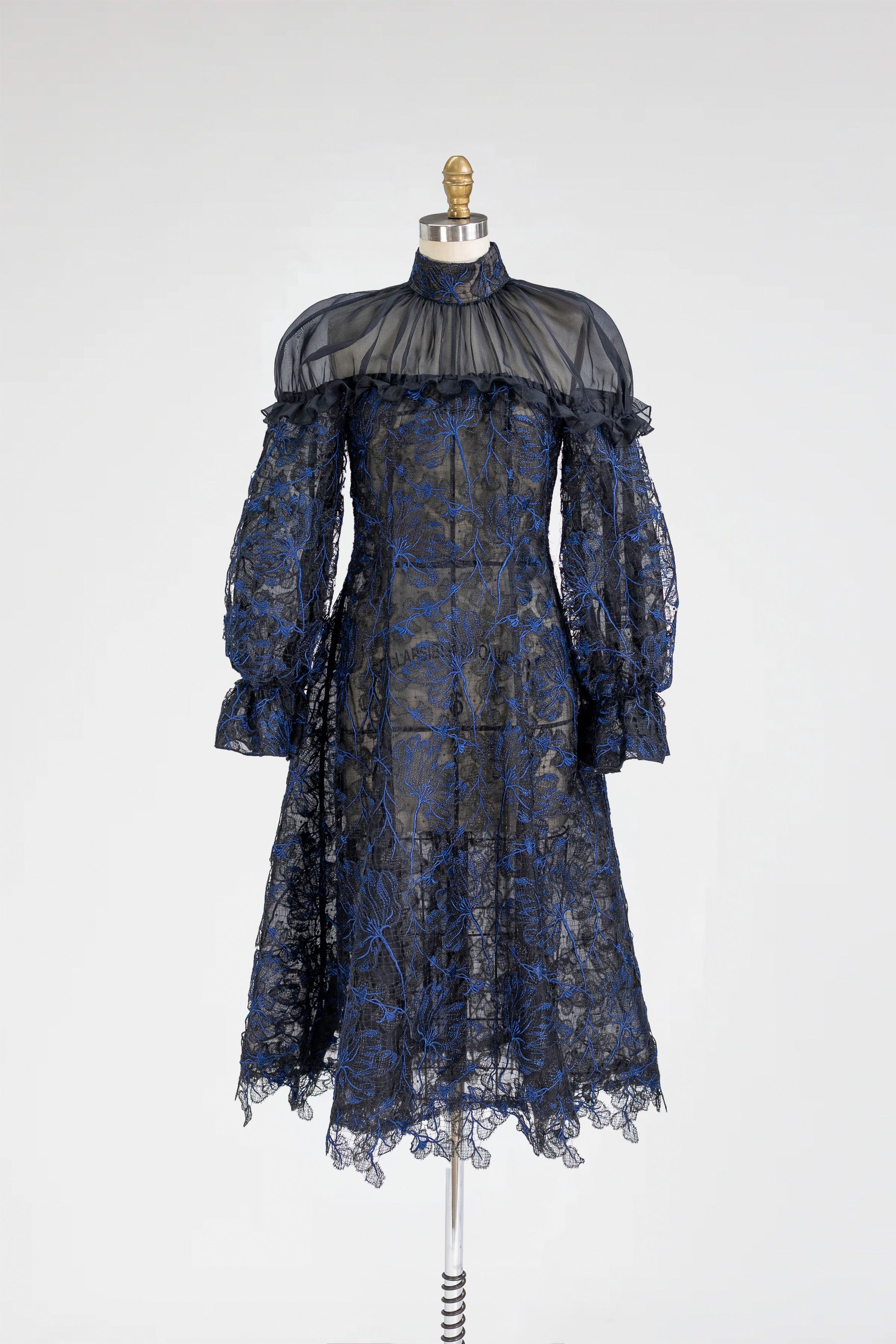 Bloom Dress – Embroidered Midnight Lace with Sheer Organza