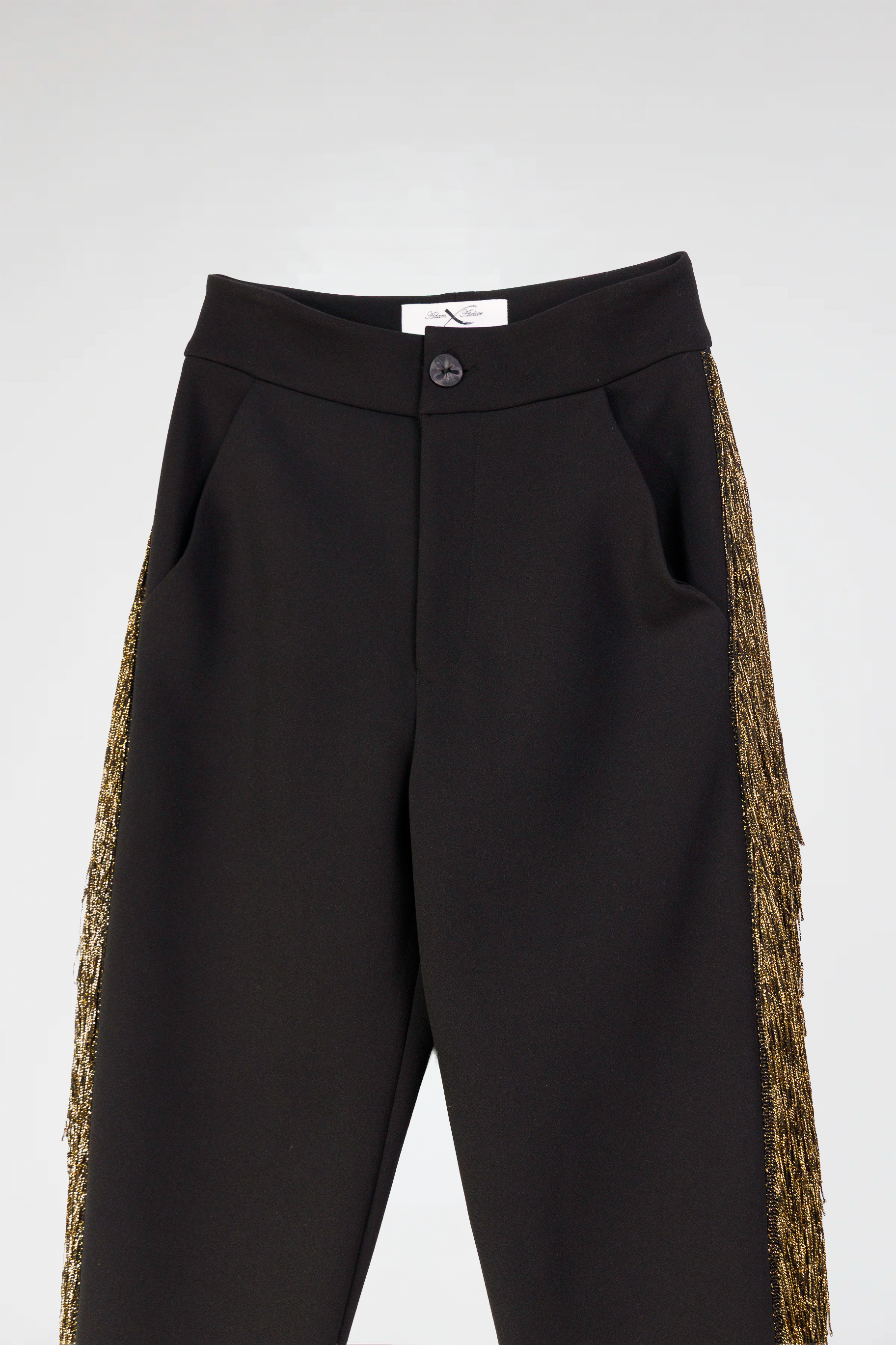 Cosmic Embellished Fringe-Accented High-Waisted Pants