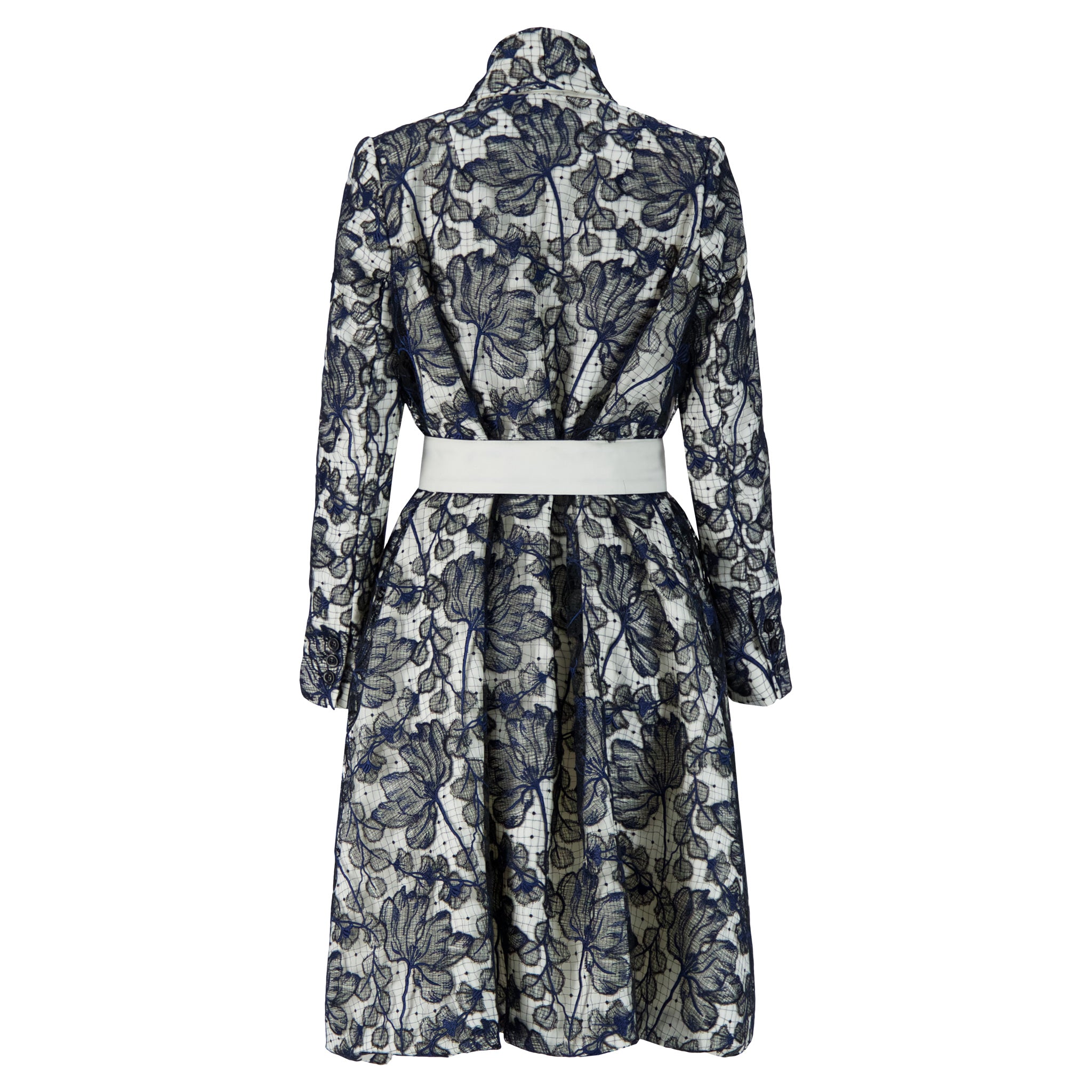 Embroidered Floral Lace Wool Swing Coat