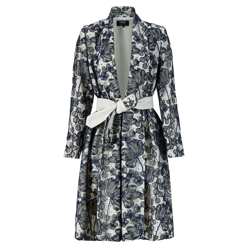 Embroidered Floral Lace Wool Swing Coat