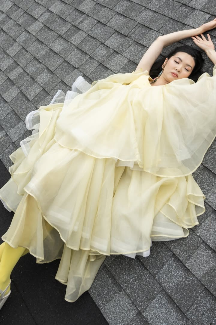 Solar Cascade Gown –  in Marigold Silk Organza