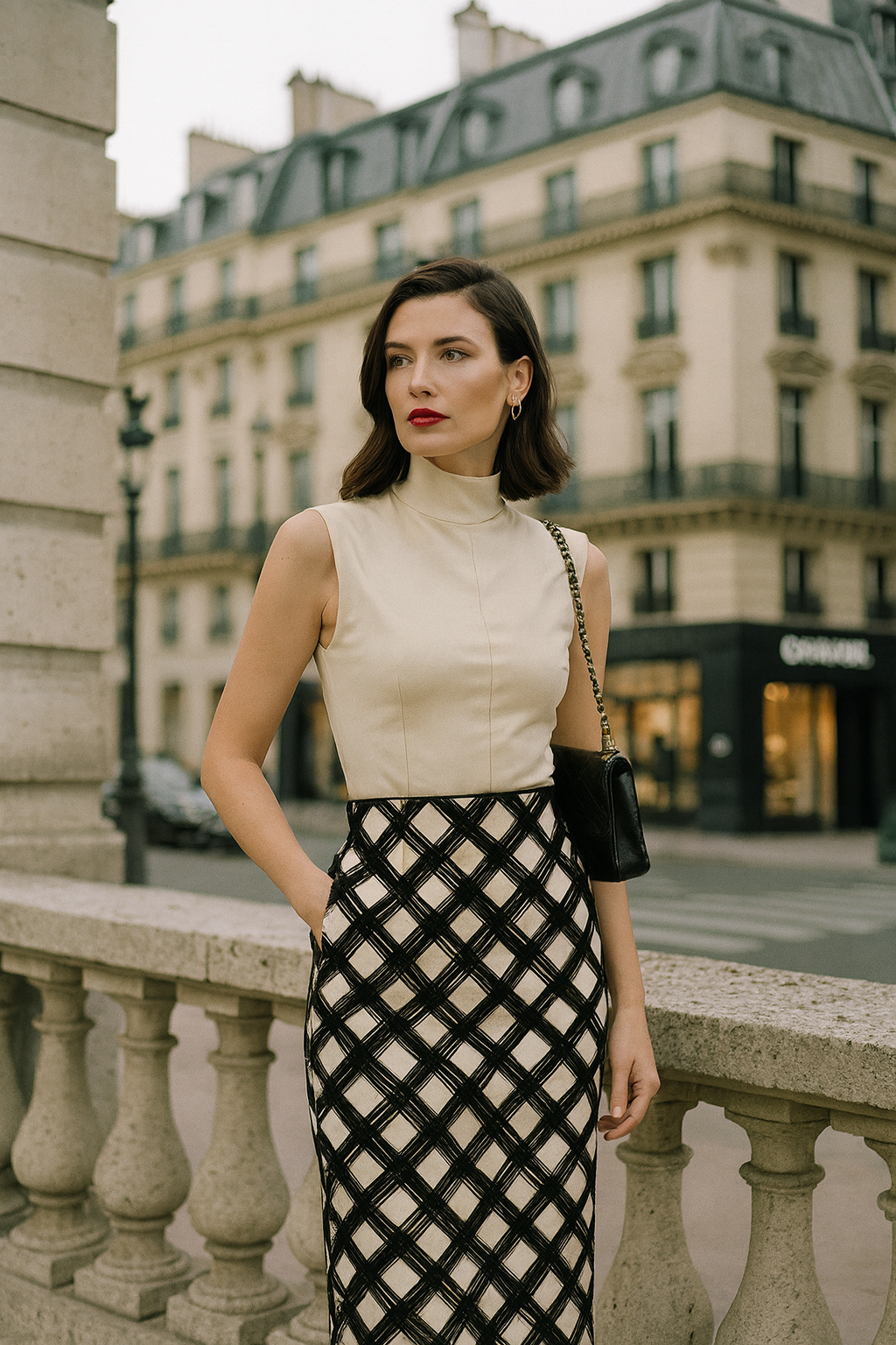 Graphic Grid Pencil Skirt