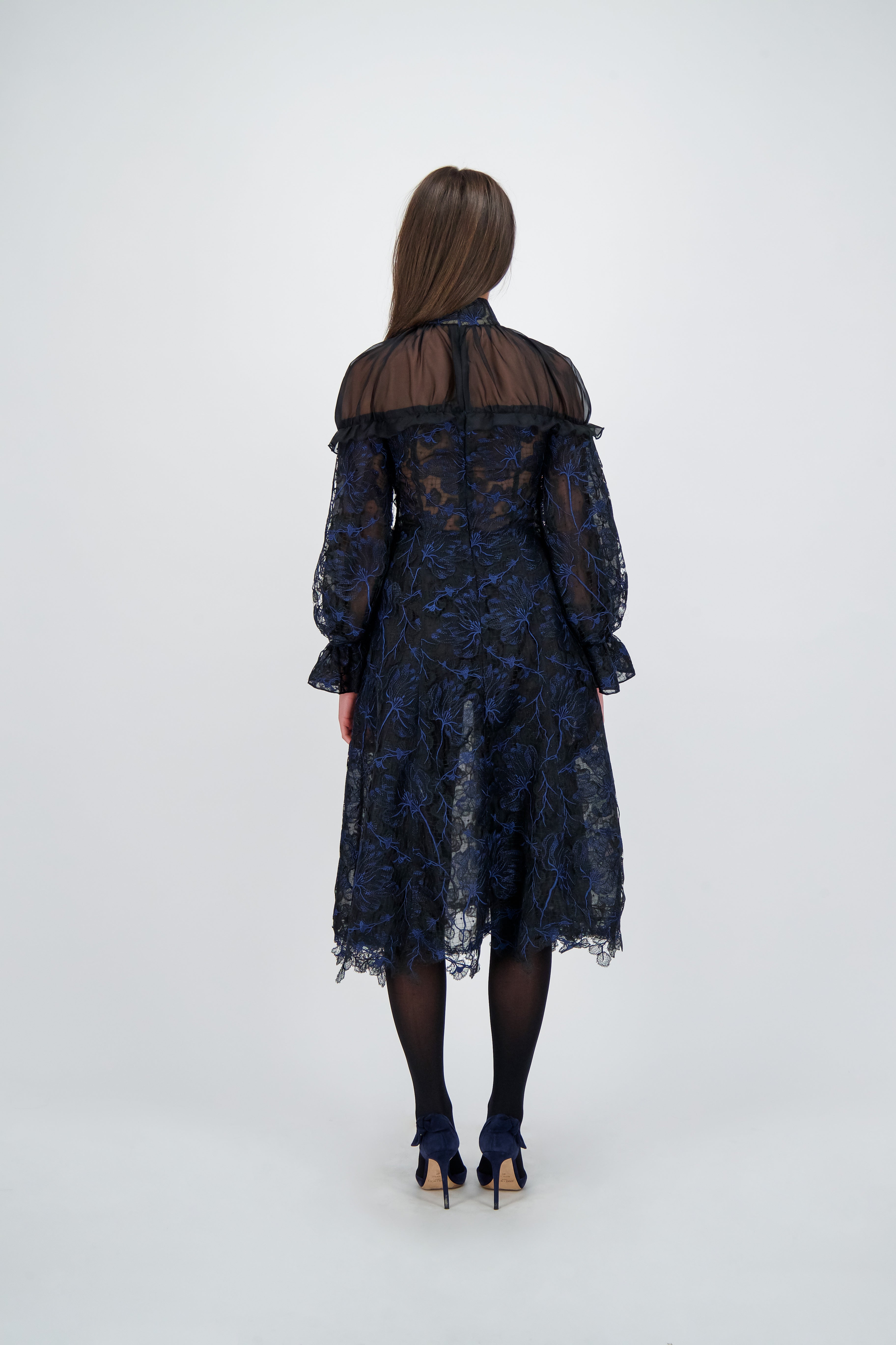 Gathered Shoulder Embroidered lace Dress