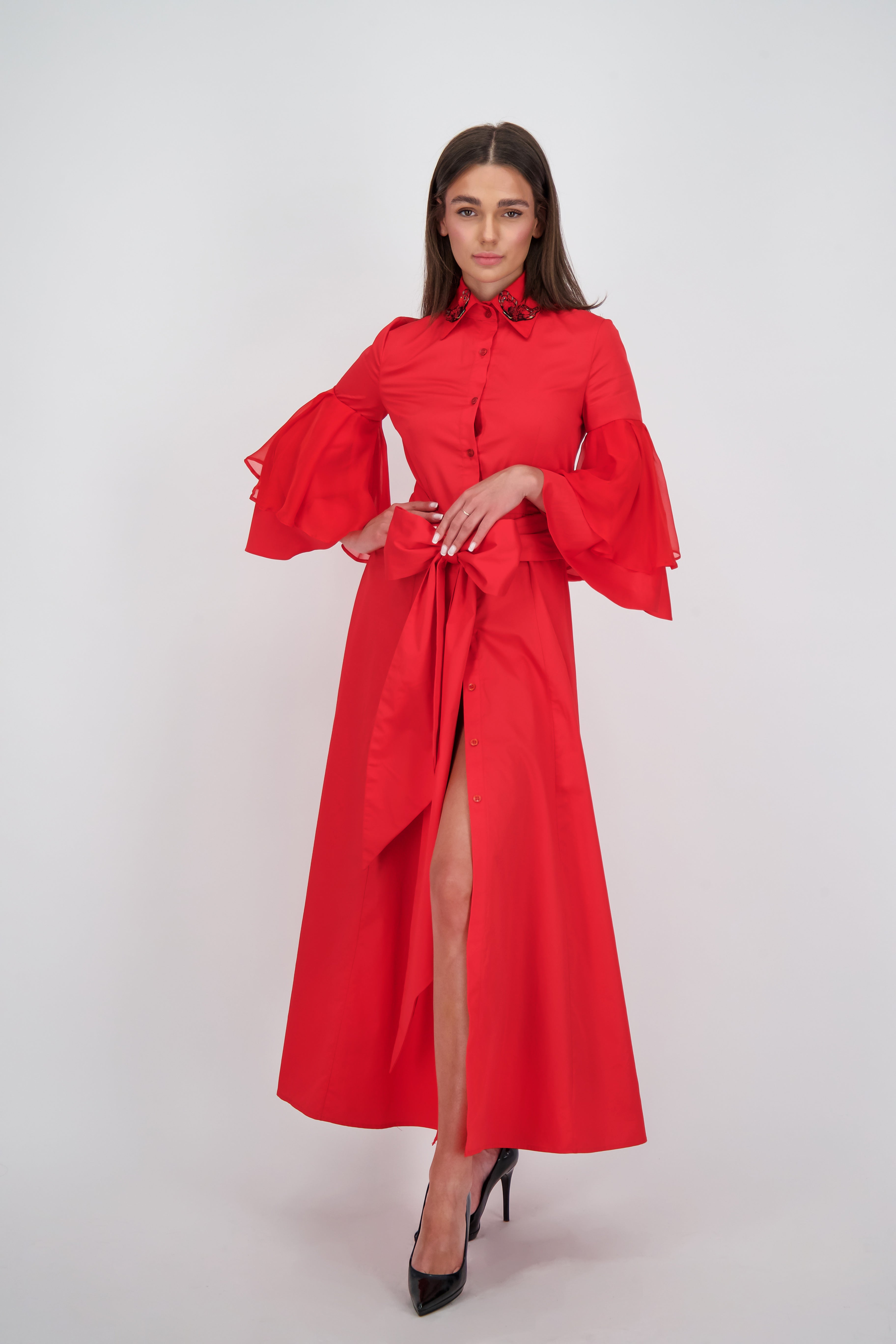 Ruby Silk Chiffon Cotton Midi Dress