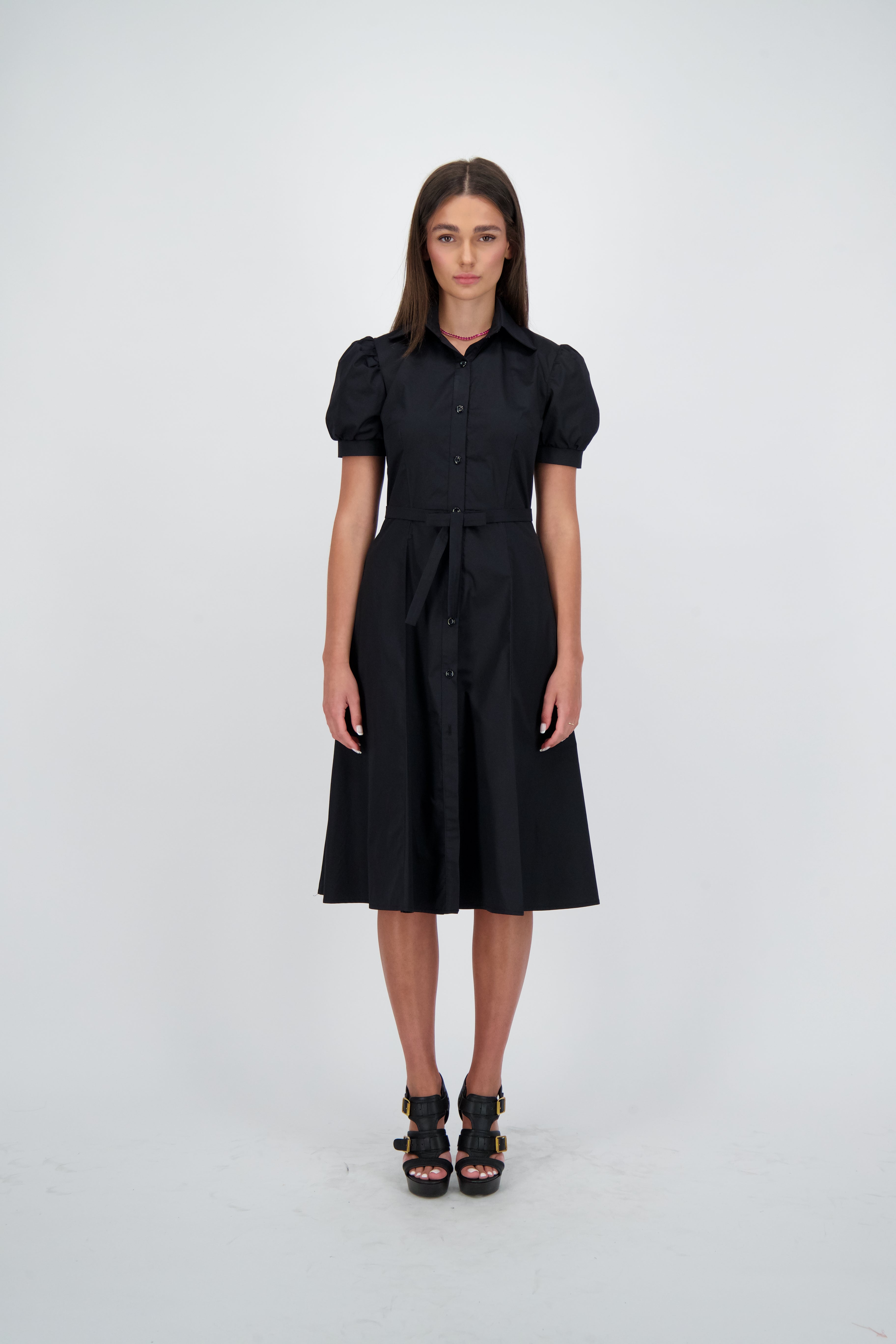 Puffed Sleeves Shirt Dress