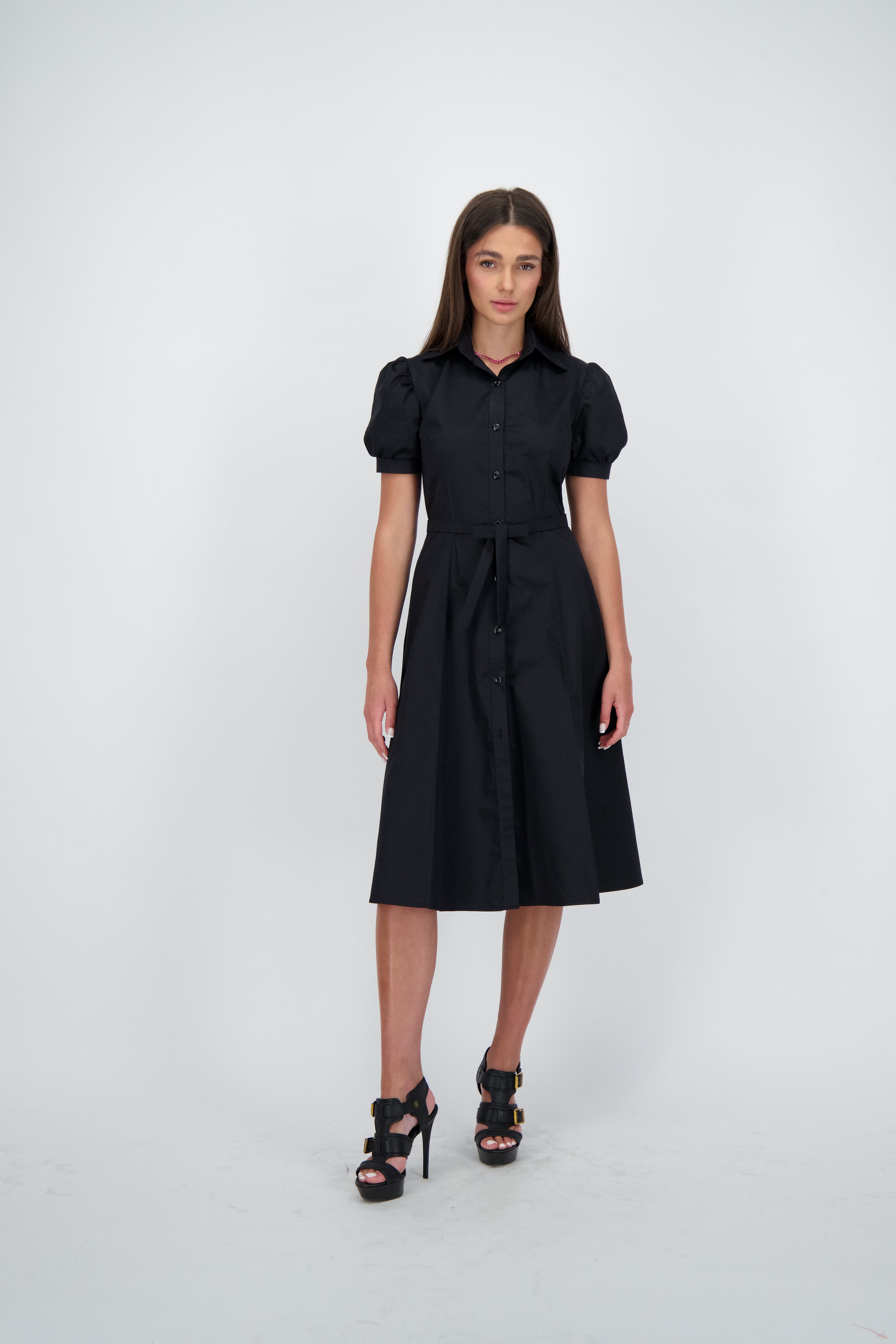 Puffed Sleeves Shirt Dress