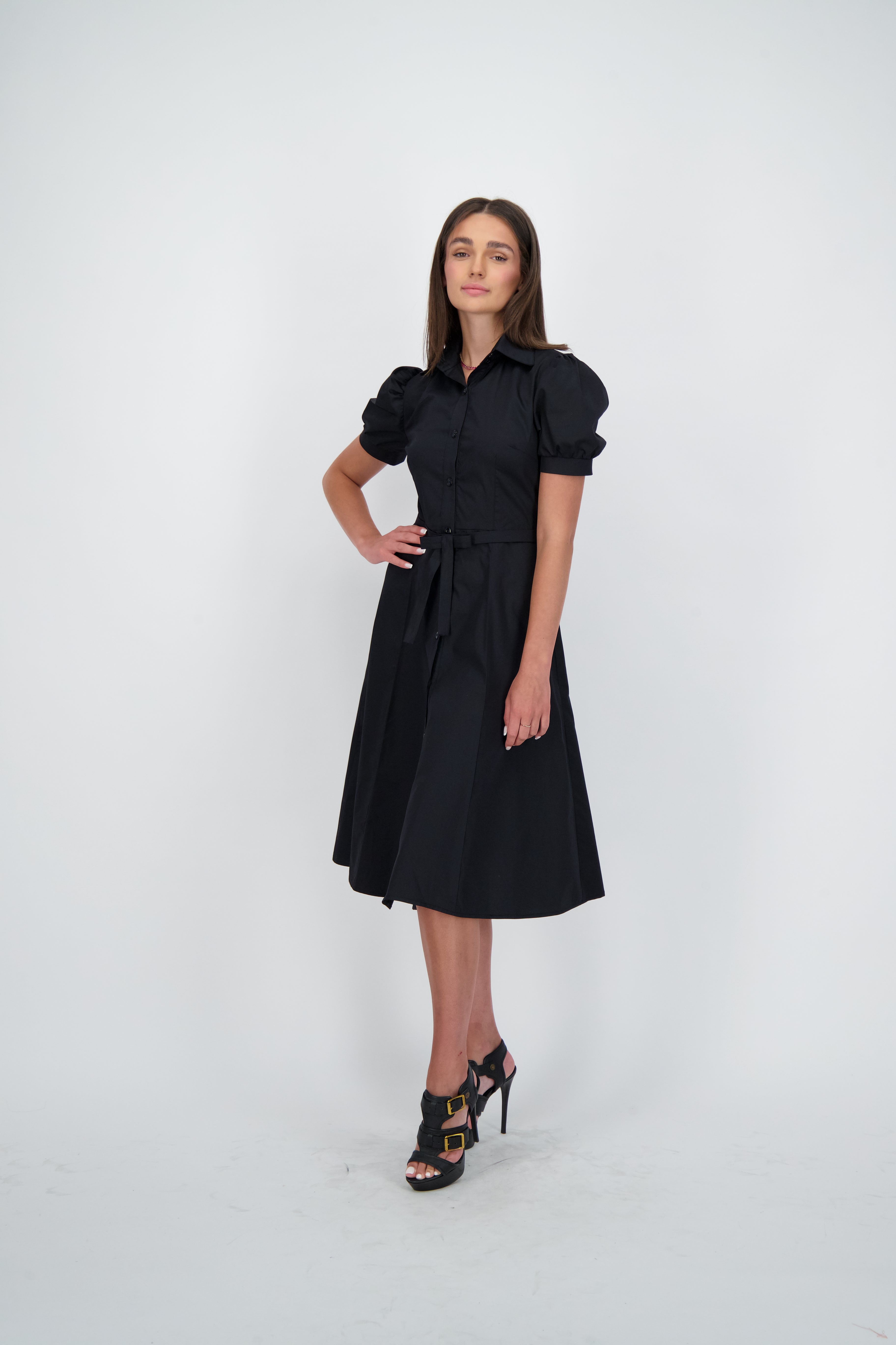 Puffed Sleeves Shirt Dress