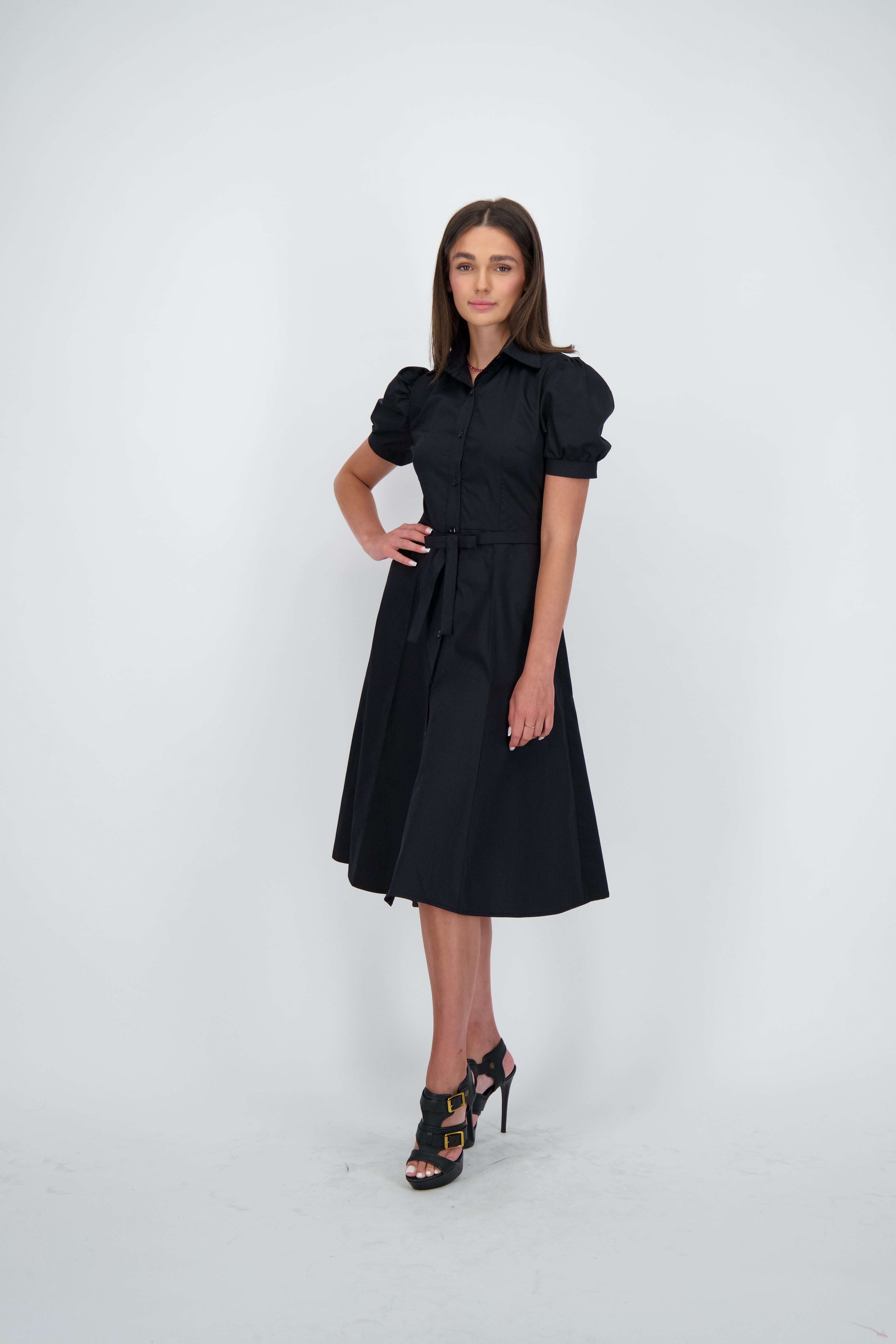 Puffed Sleeves Shirt Dress