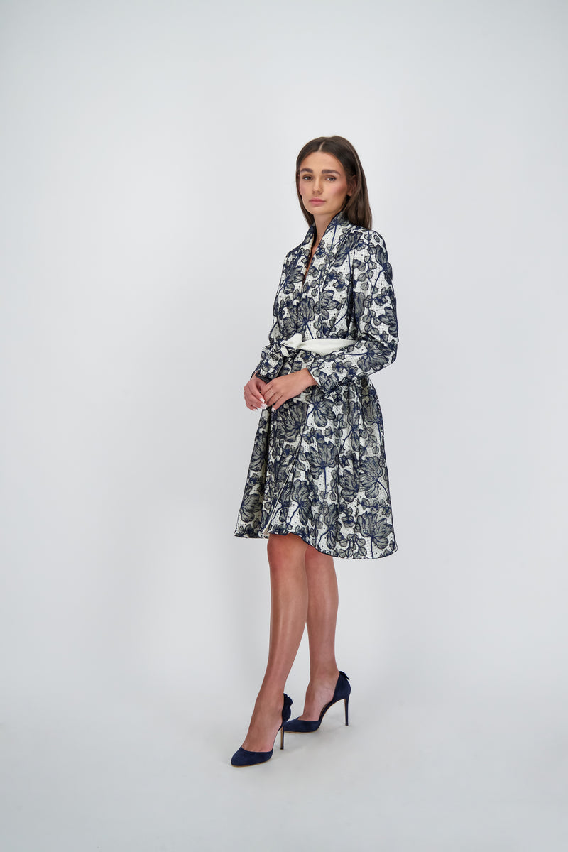 Embroidered Floral Lace Wool Swing Coat